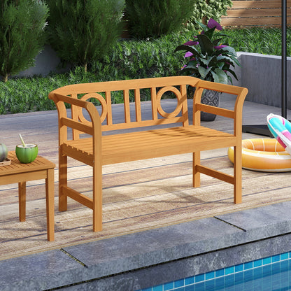 Acacia Wood 2-Person Patio Loveseat with Backrest & Armrests