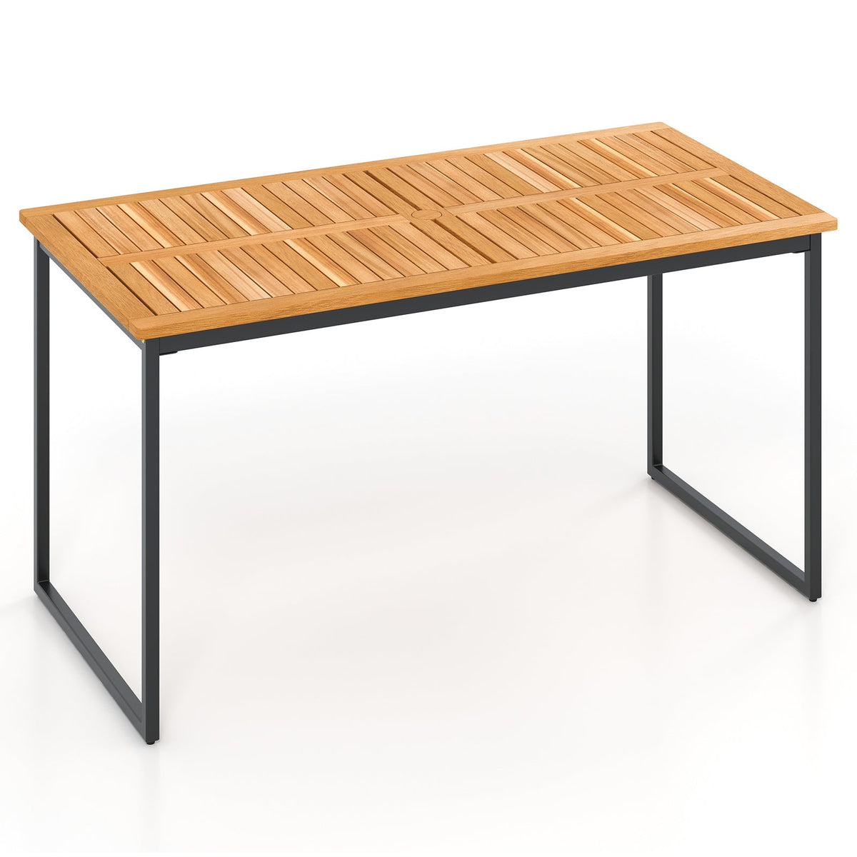 Acacia Wood Dining Table for 6 People with Slatted Tabletop and Umbrella Hole
