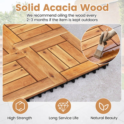 Acacia Wood Interlocking Deck Tiles 12x12 Inch
