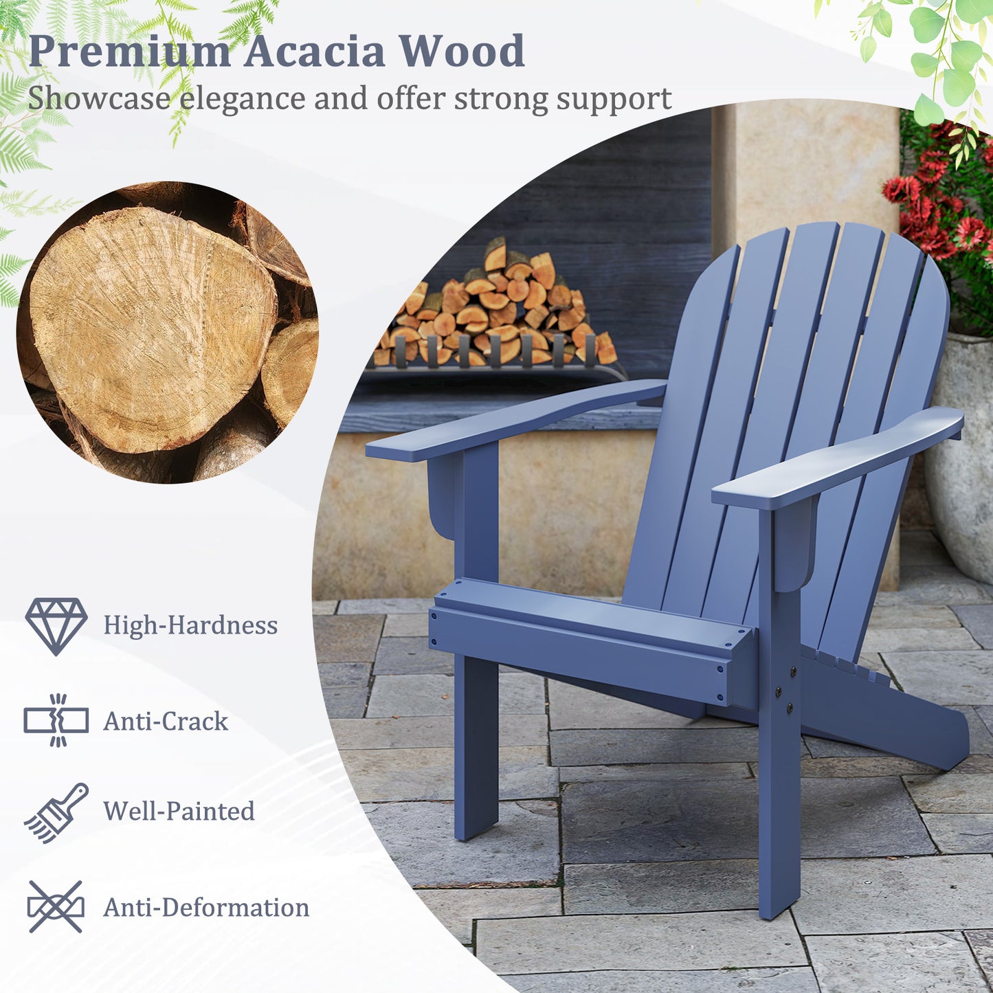 Acacia Wood Adirondack Chair with Inclined Seat