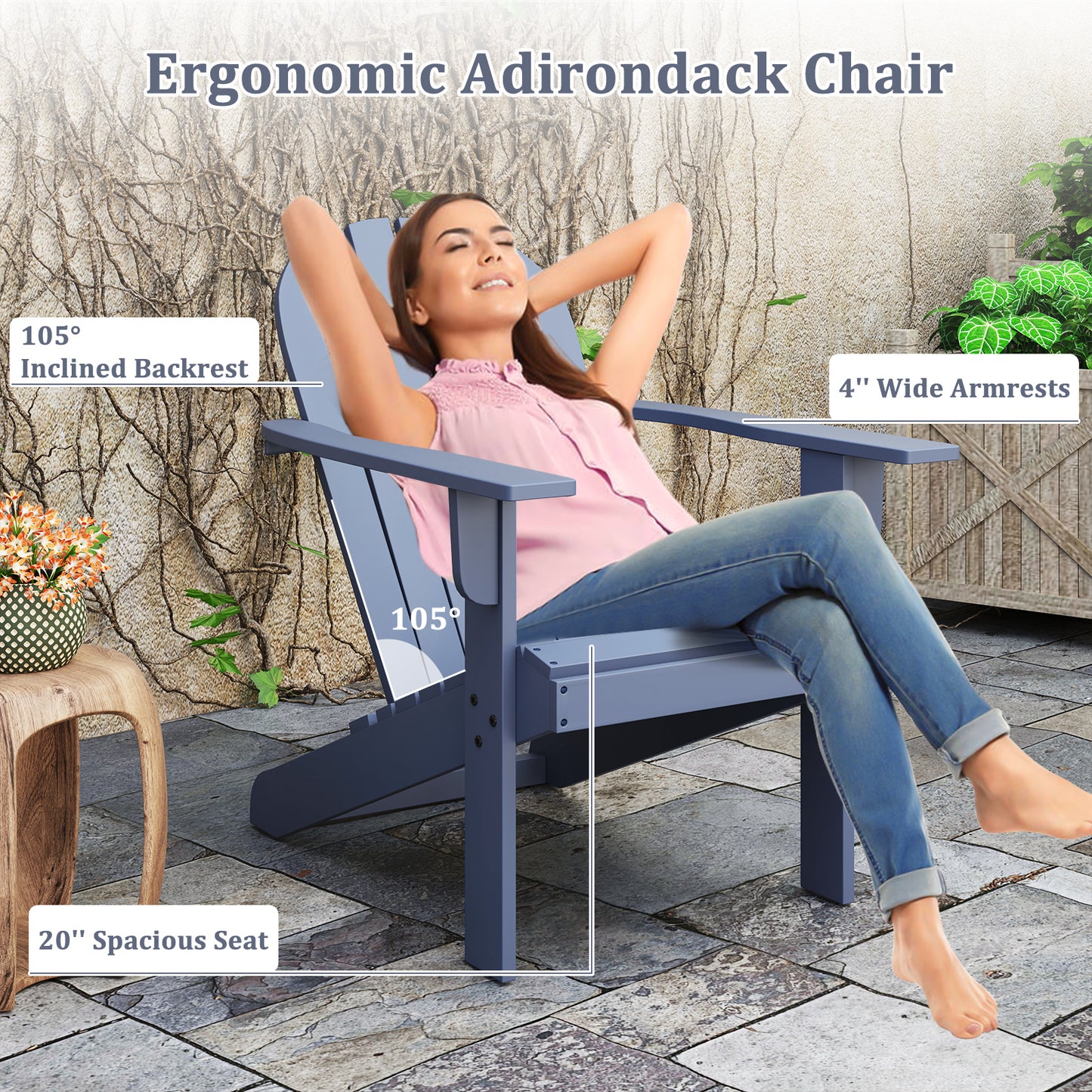 Acacia Wood Adirondack Chair with Inclined Seat