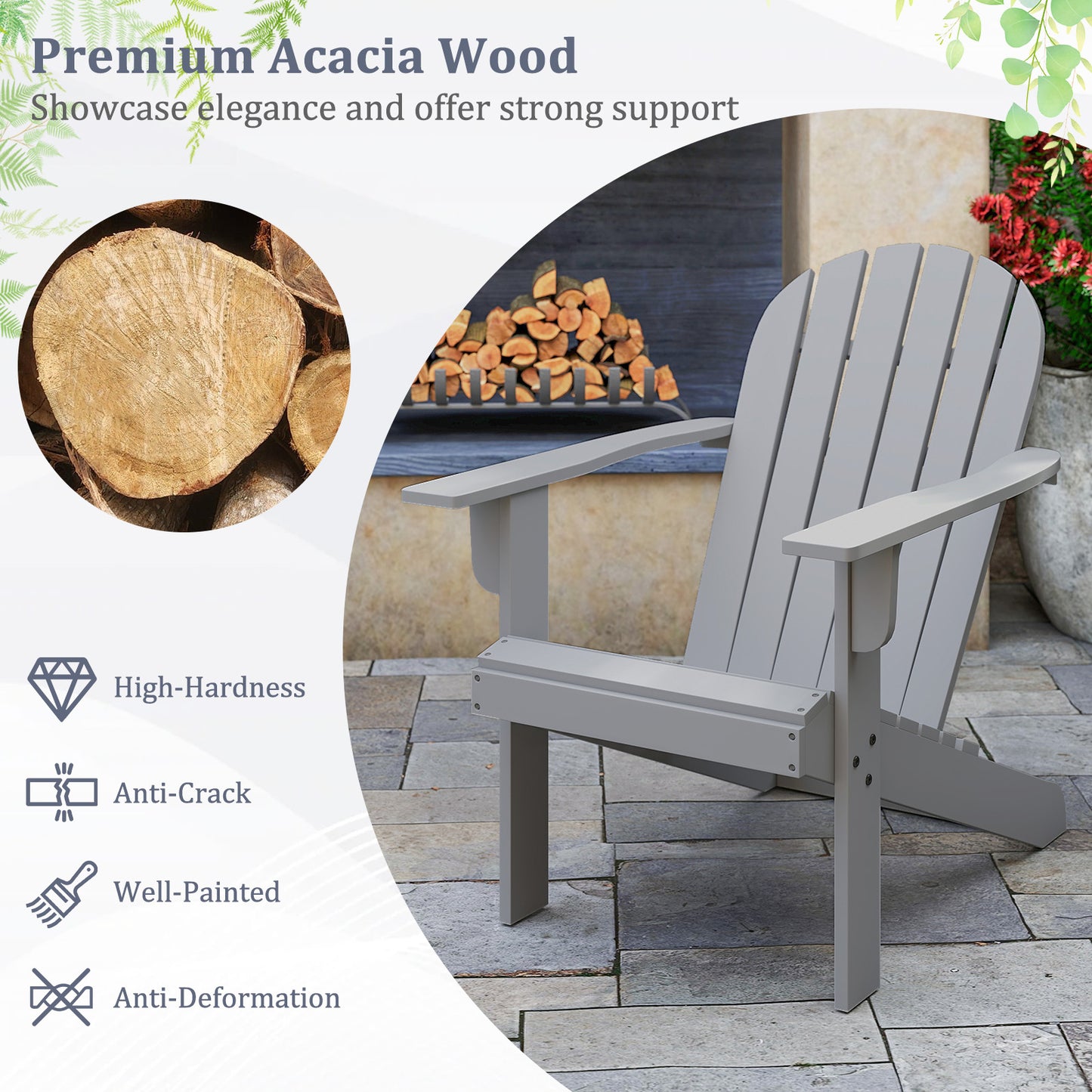 Acacia Wood Adirondack Chair with Inclined Seat