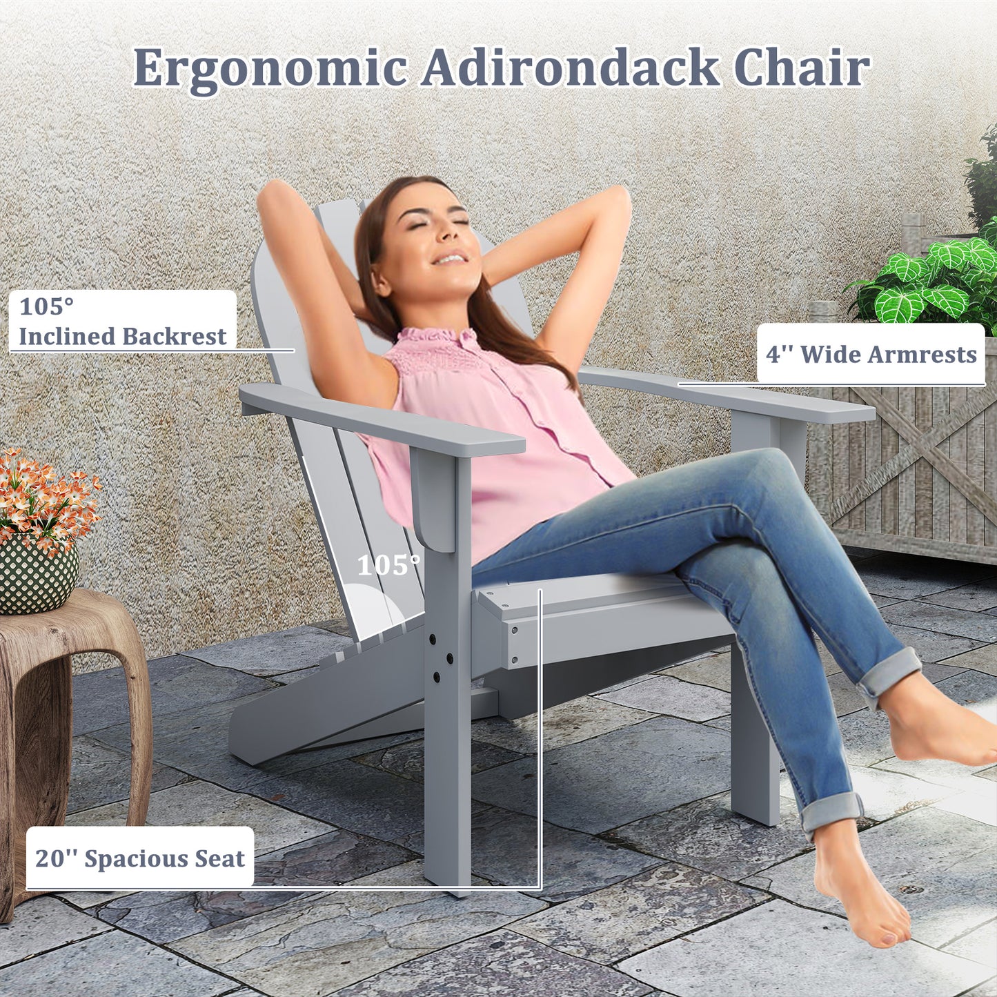 Acacia Wood Adirondack Chair with Inclined Seat