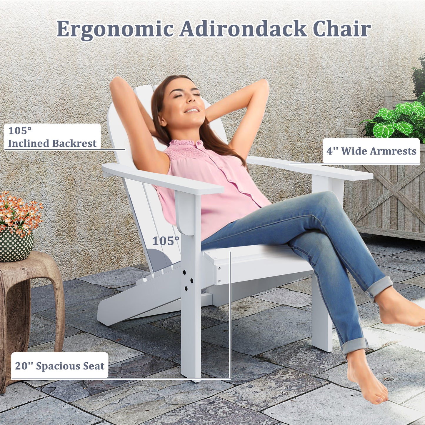 Acacia Wood Adirondack Chair with Inclined Seat