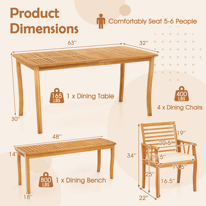 Acacia Wood Patio Dining Set with Umbrella Hole for 6 People
