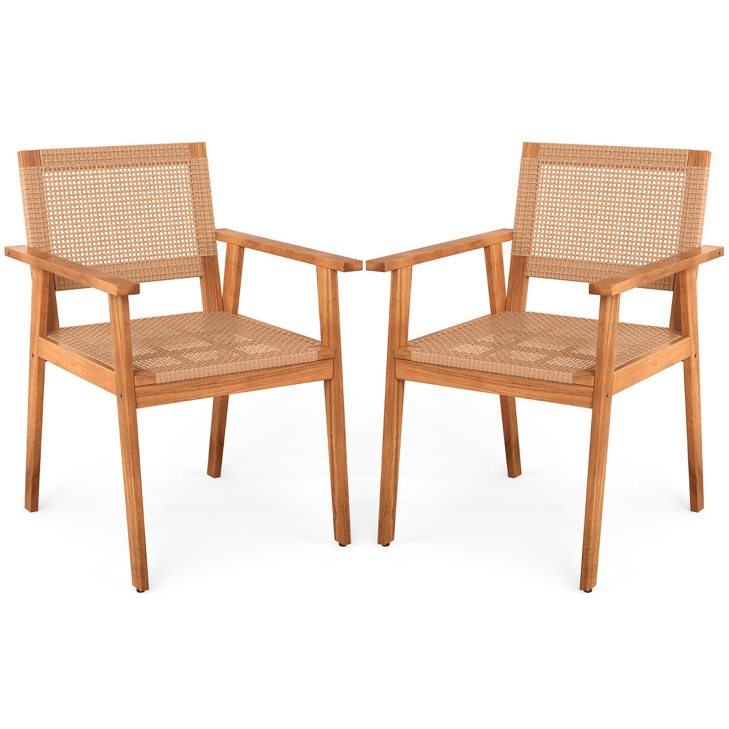 Acacia Wood Patio Dining Chairs Set of 2 with PE Rattan