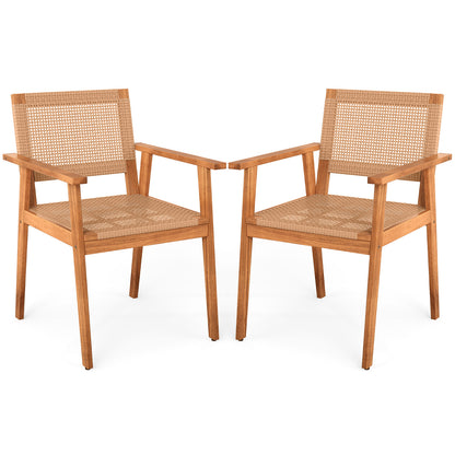 Acacia Wood Patio Dining Chairs Set of 2 with PE Rattan