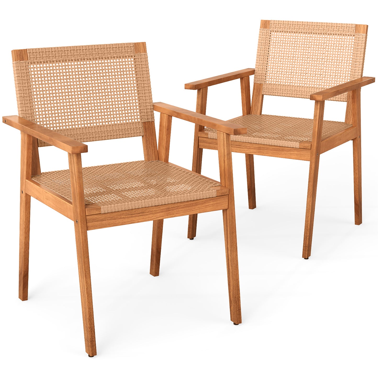 Acacia Wood Patio Dining Chairs Set of 2 with PE Rattan