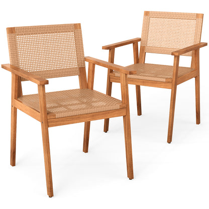 Acacia Wood Patio Dining Chairs Set of 2 with PE Rattan