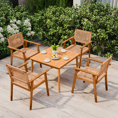 Acacia Wood Patio Dining Chairs Set of 2 with PE Rattan