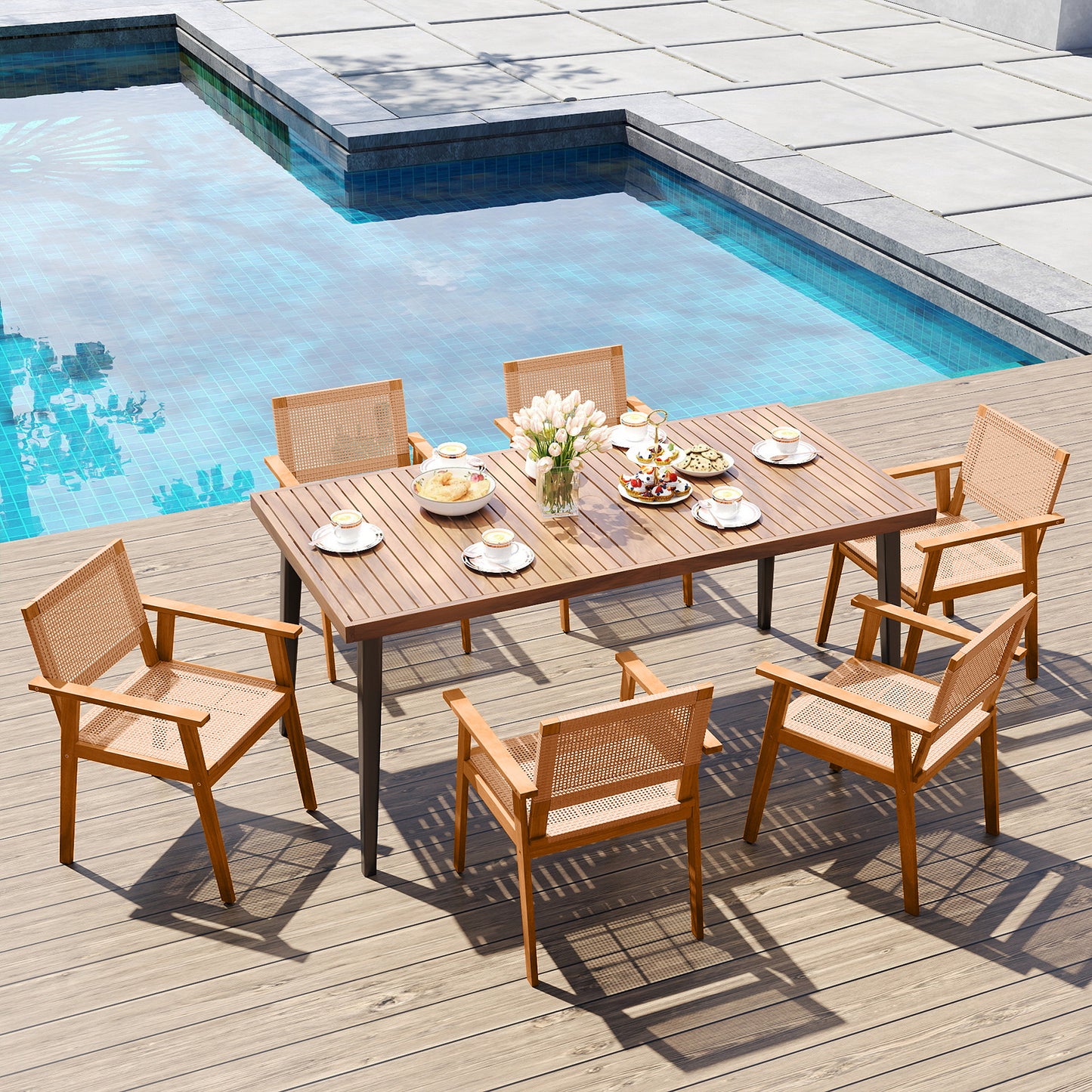 Acacia Wood Patio Dining Chairs Set of 2 with PE Rattan