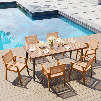 Acacia Wood Patio Dining Chairs Set of 2 with PE Rattan