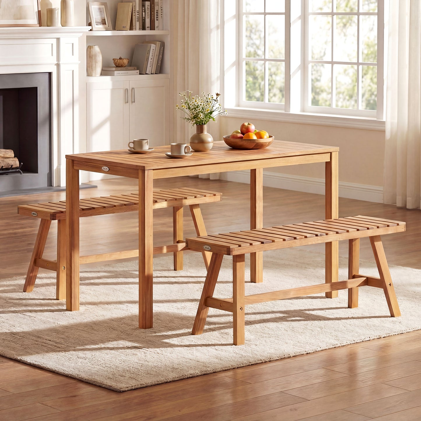 Acacia Wood Outdoor Garden Bench - 800 lbs Capacity