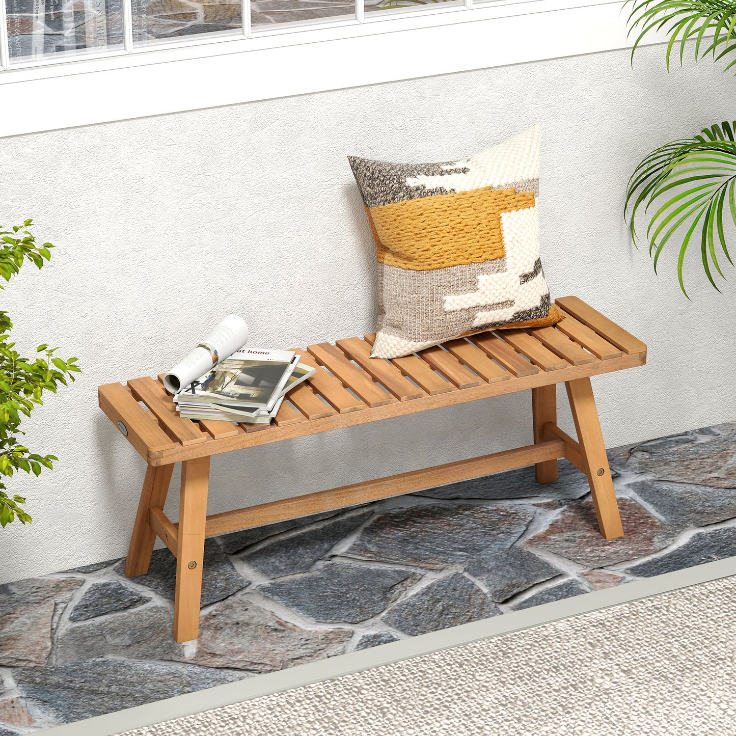 Acacia Wood Outdoor Garden Bench - 800 lbs Capacity