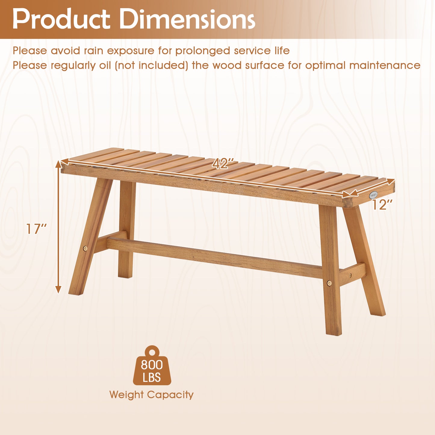 Acacia Wood Outdoor Garden Bench - 800 lbs Capacity