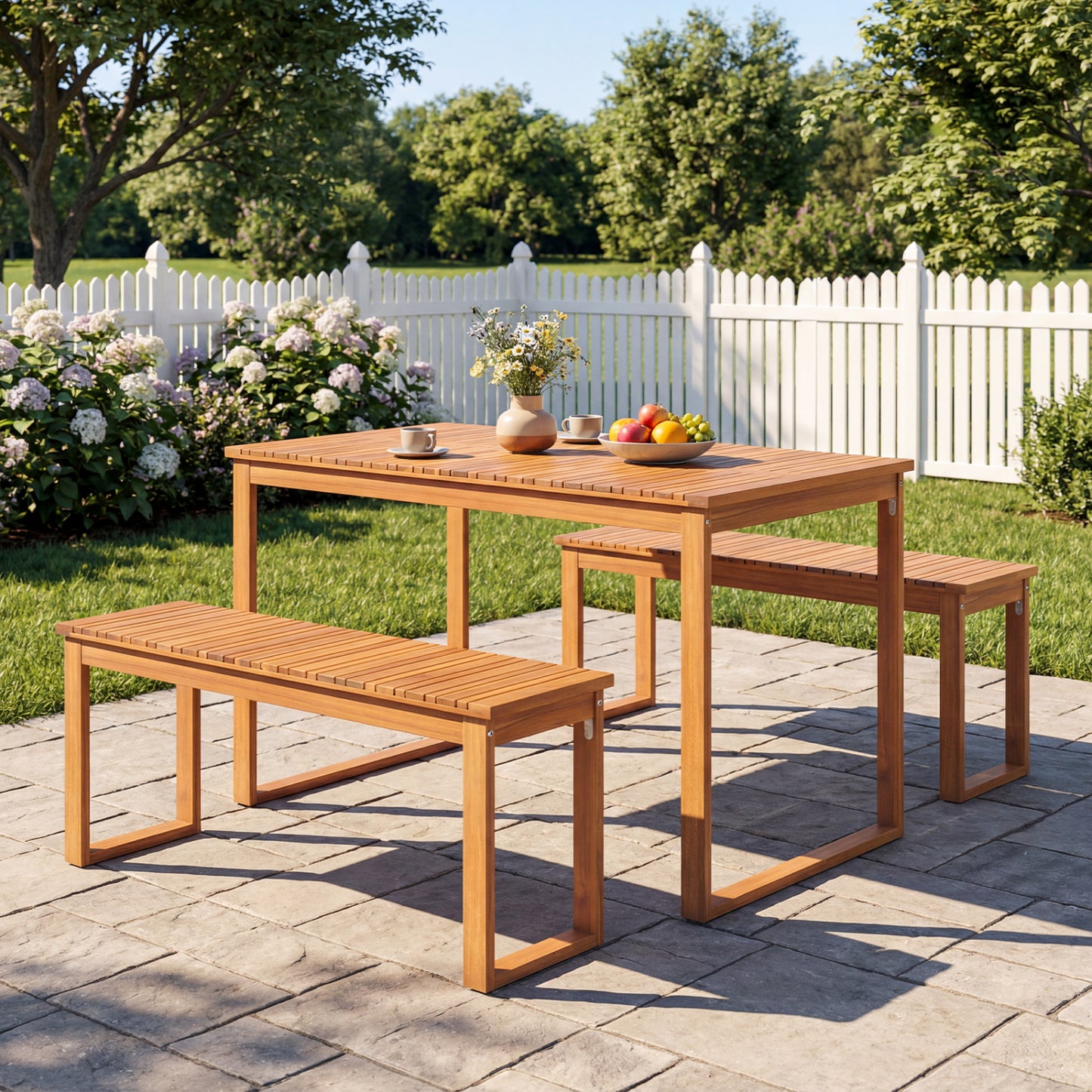 Acacia Wood Outdoor Garden Bench - 43.5" Slatted Seat