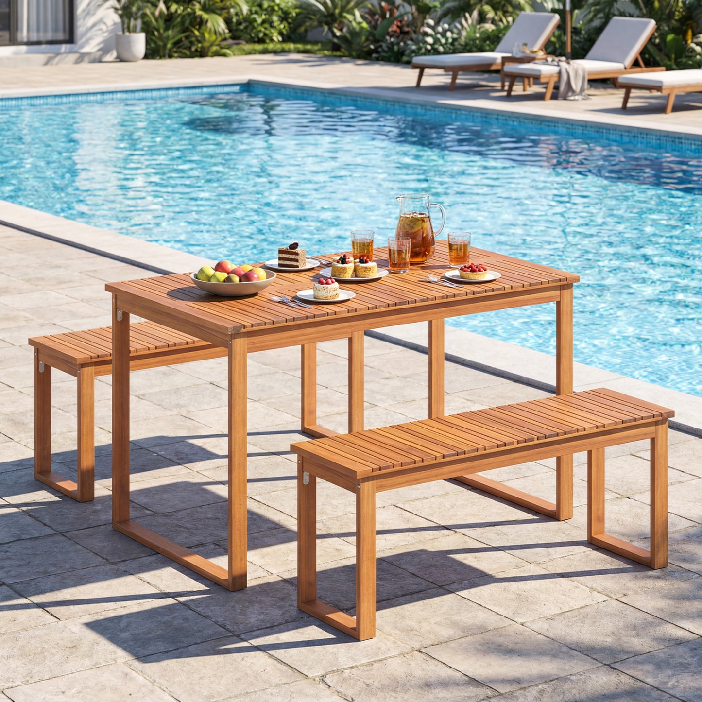 Acacia Wood Outdoor Garden Bench - 43.5" Slatted Seat