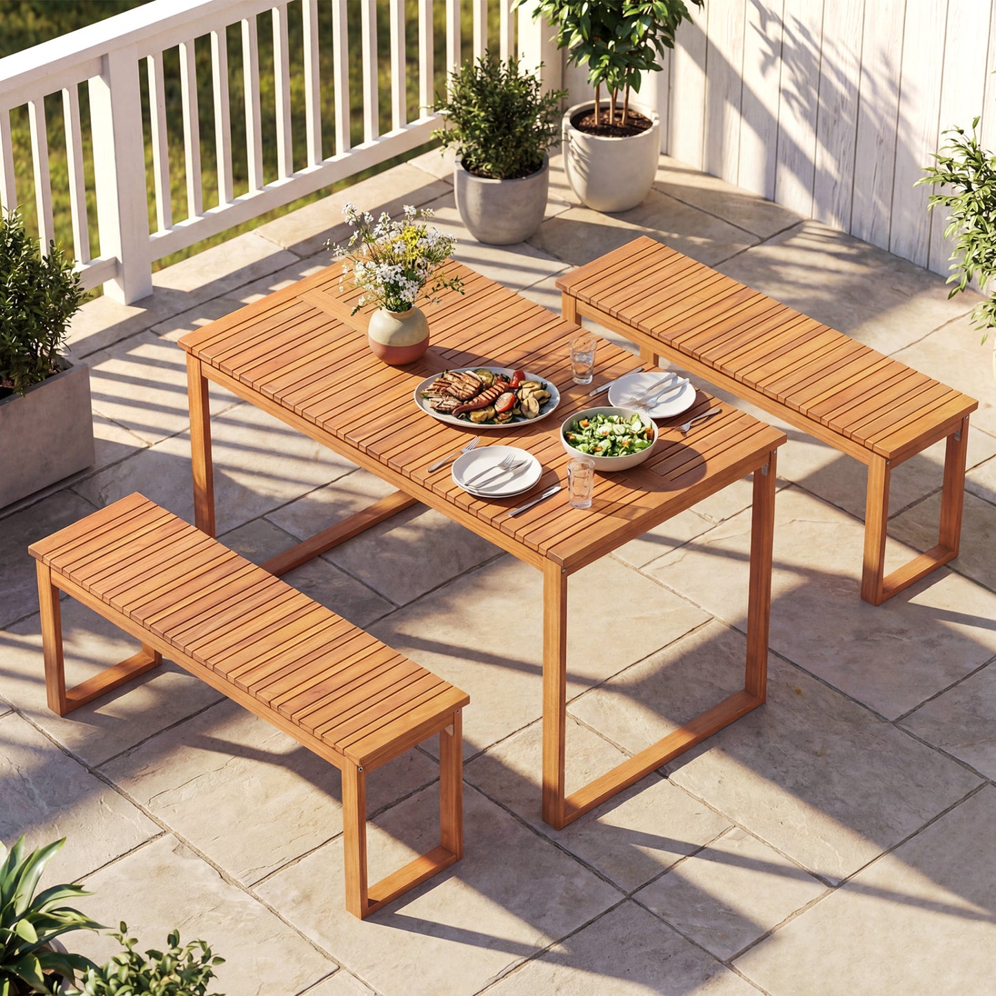 Acacia Wood Outdoor Garden Bench - 43.5" Slatted Seat