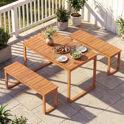 Acacia Wood Outdoor Garden Bench - 43.5" Slatted Seat