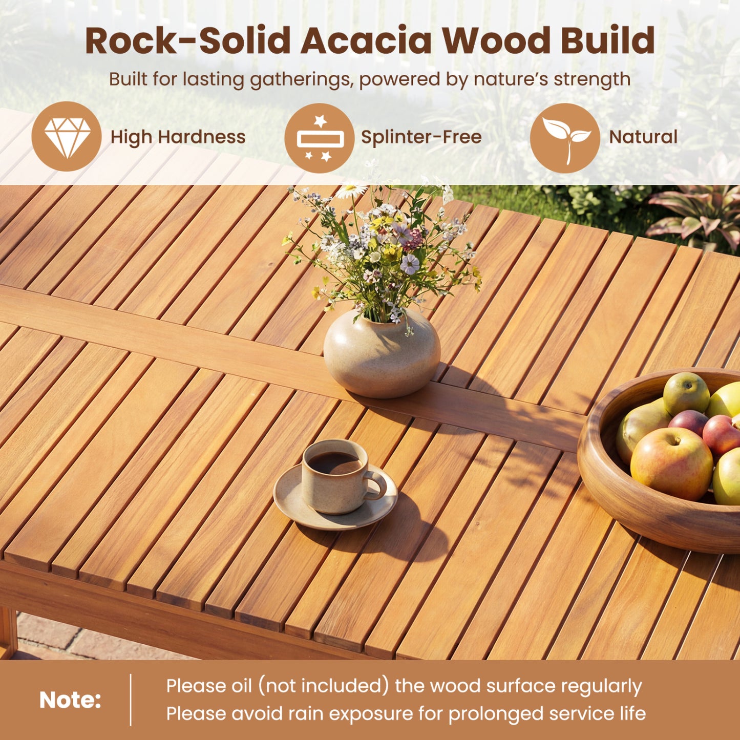 Acacia Wood Outdoor Garden Bench - 43.5" Slatted Seat