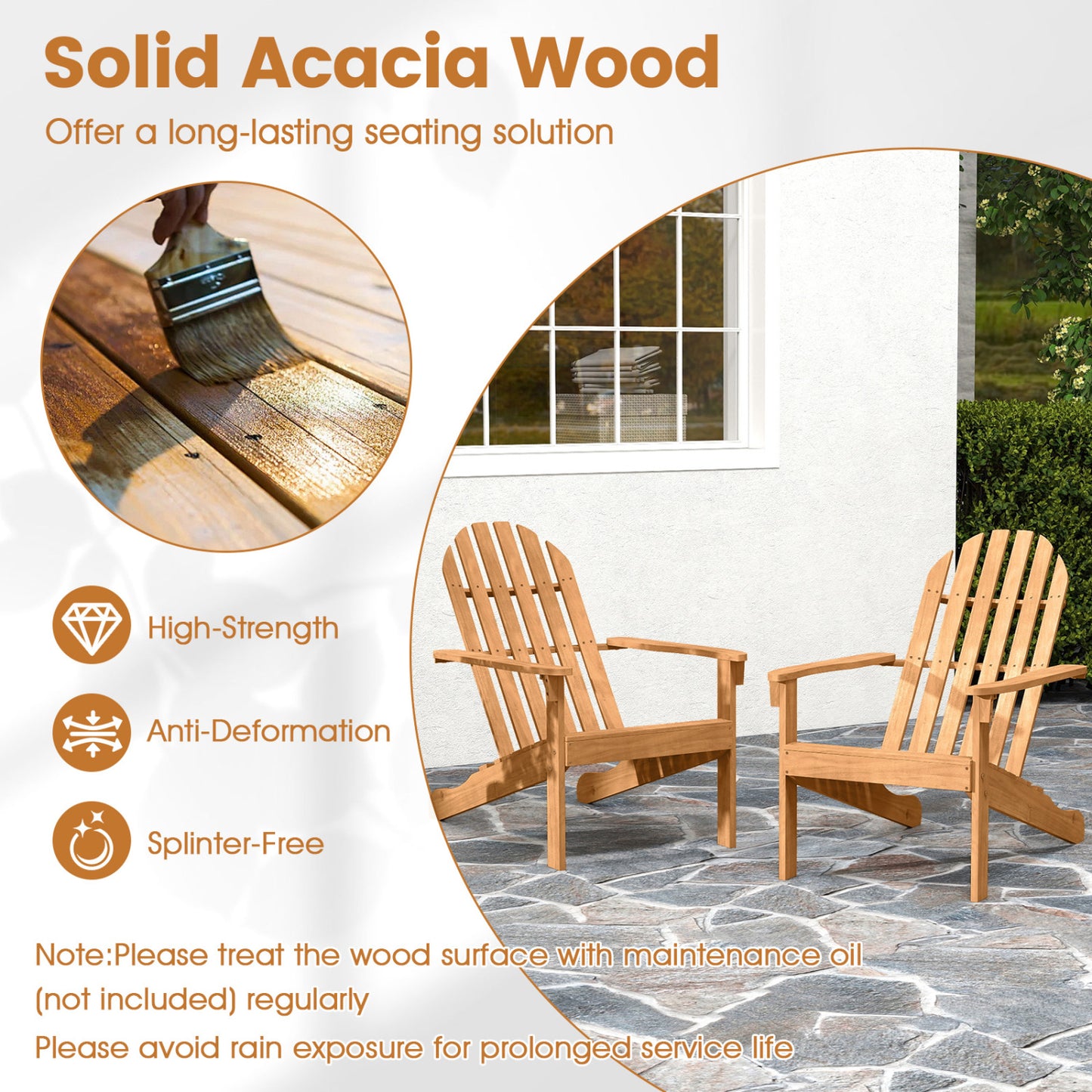 Acacia Wood Adirondack Chair with Ergonomic Design