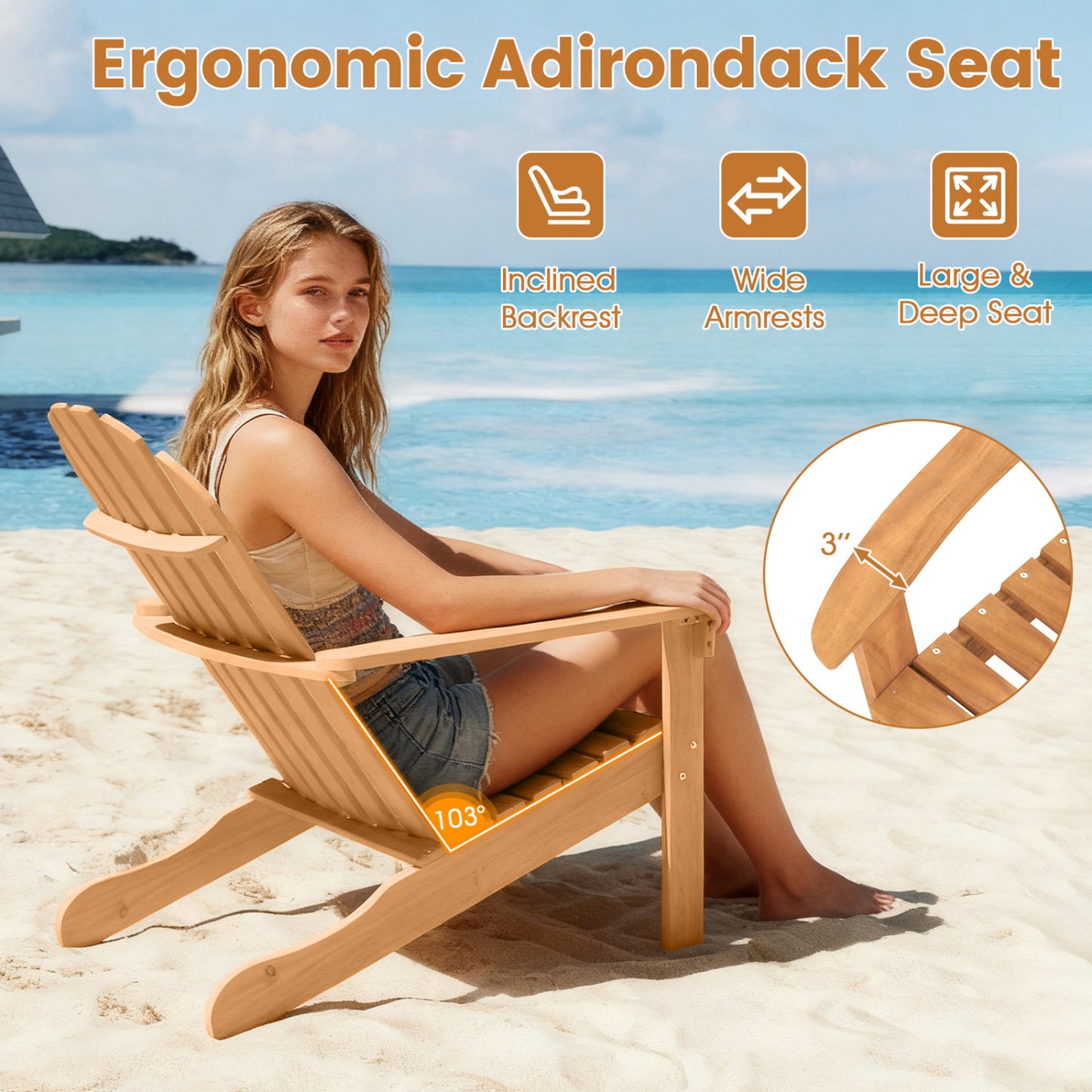 Acacia Wood Adirondack Chair with Ergonomic Design