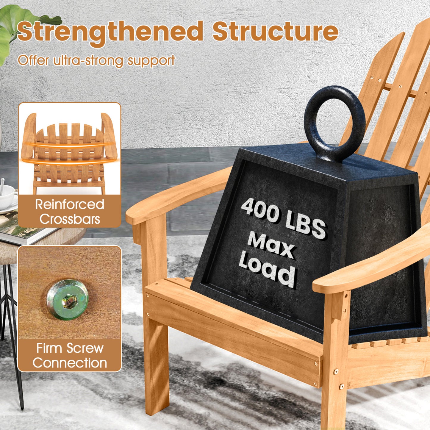 Acacia Wood Adirondack Chair with Ergonomic Design