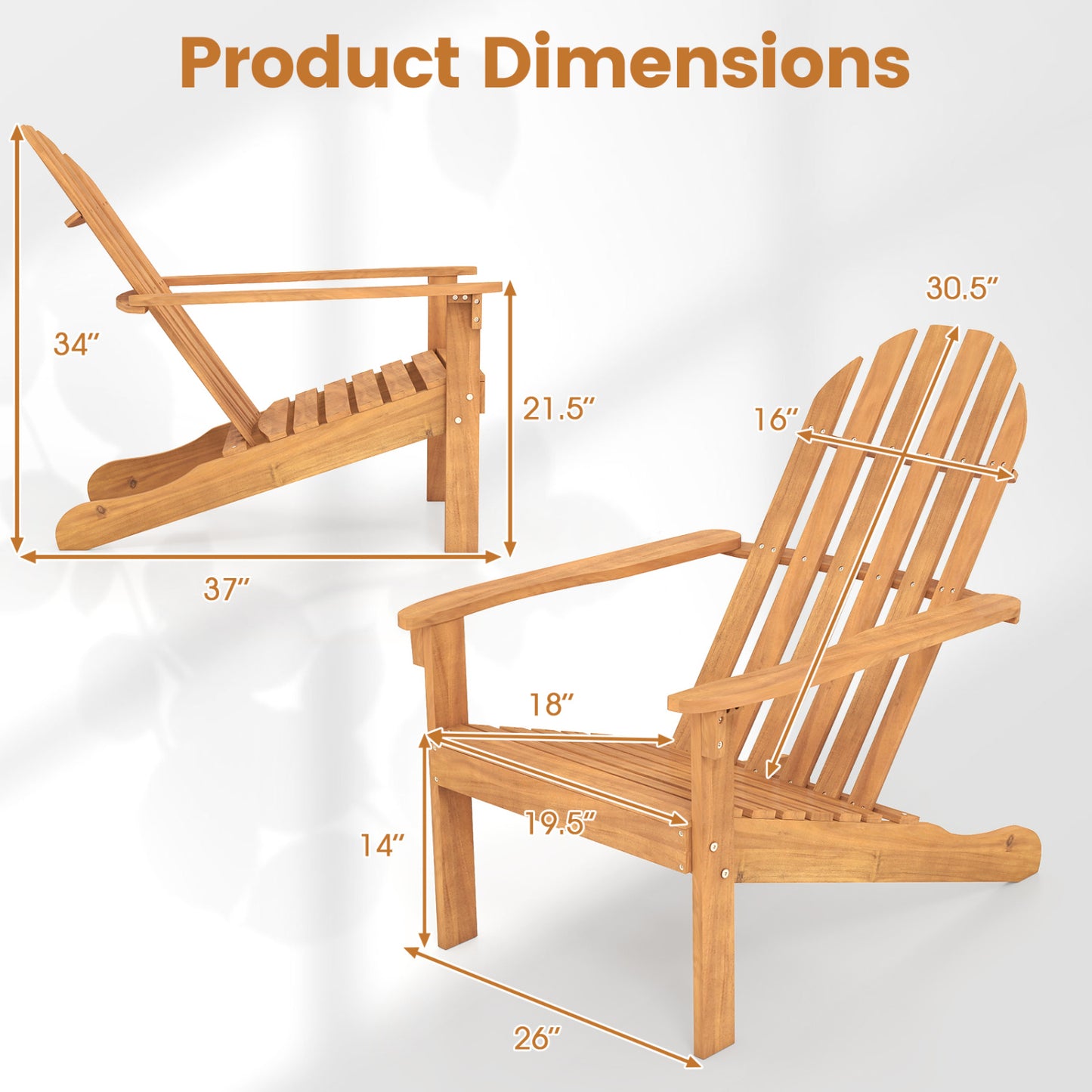 Acacia Wood Adirondack Chair with Ergonomic Design