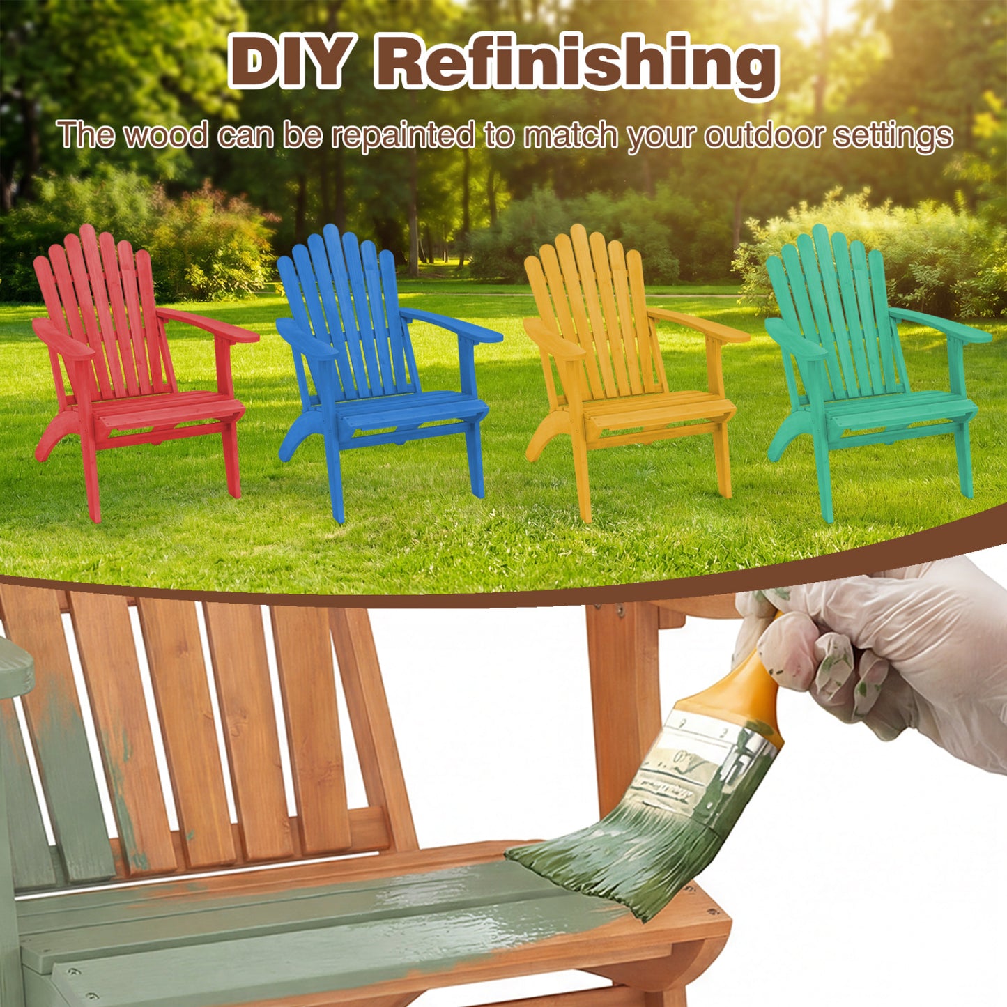 Acacia Wood Adirondack Chair with 400 lbs Capacity