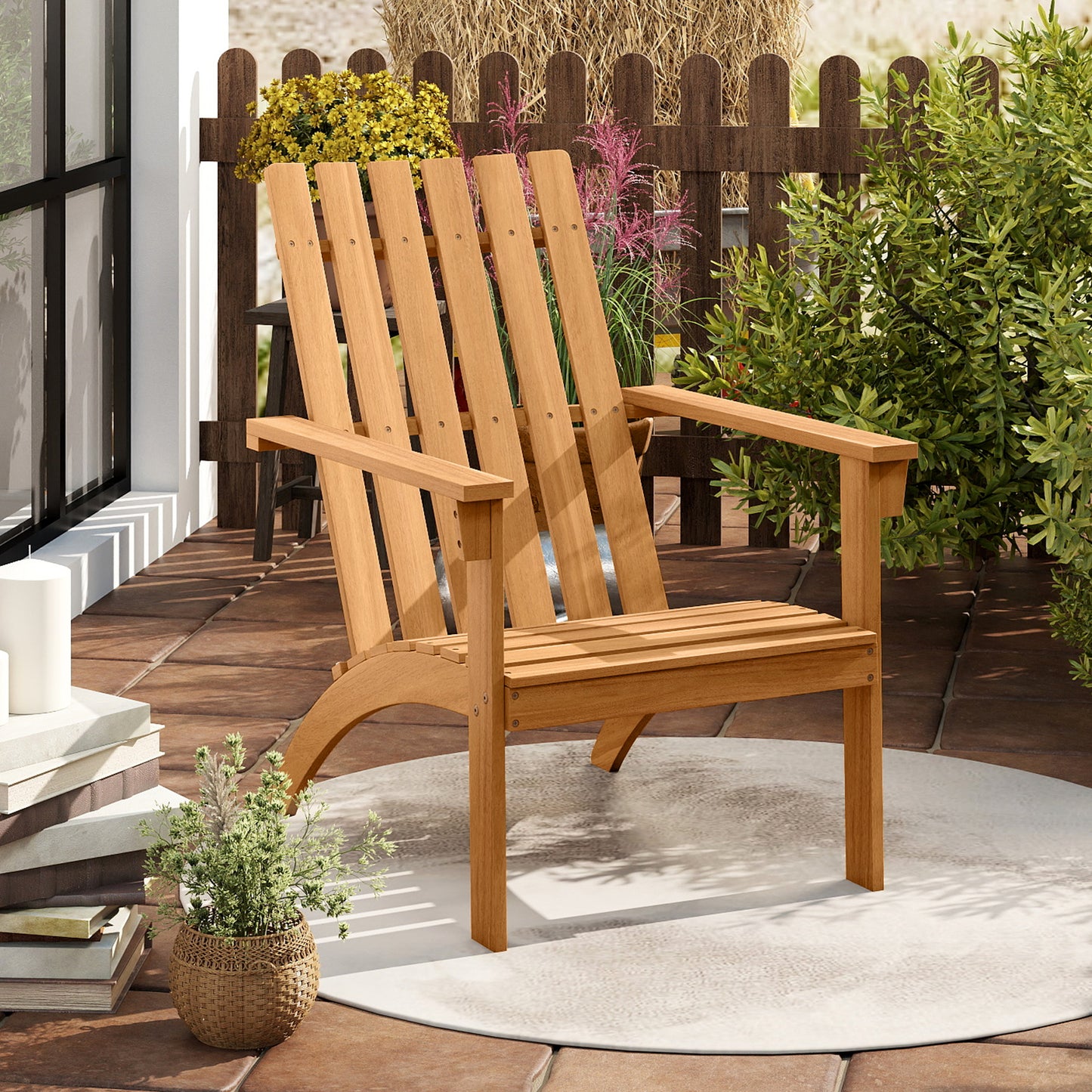 Acacia Wood Adirondack Chair with High Backrest - Natural
