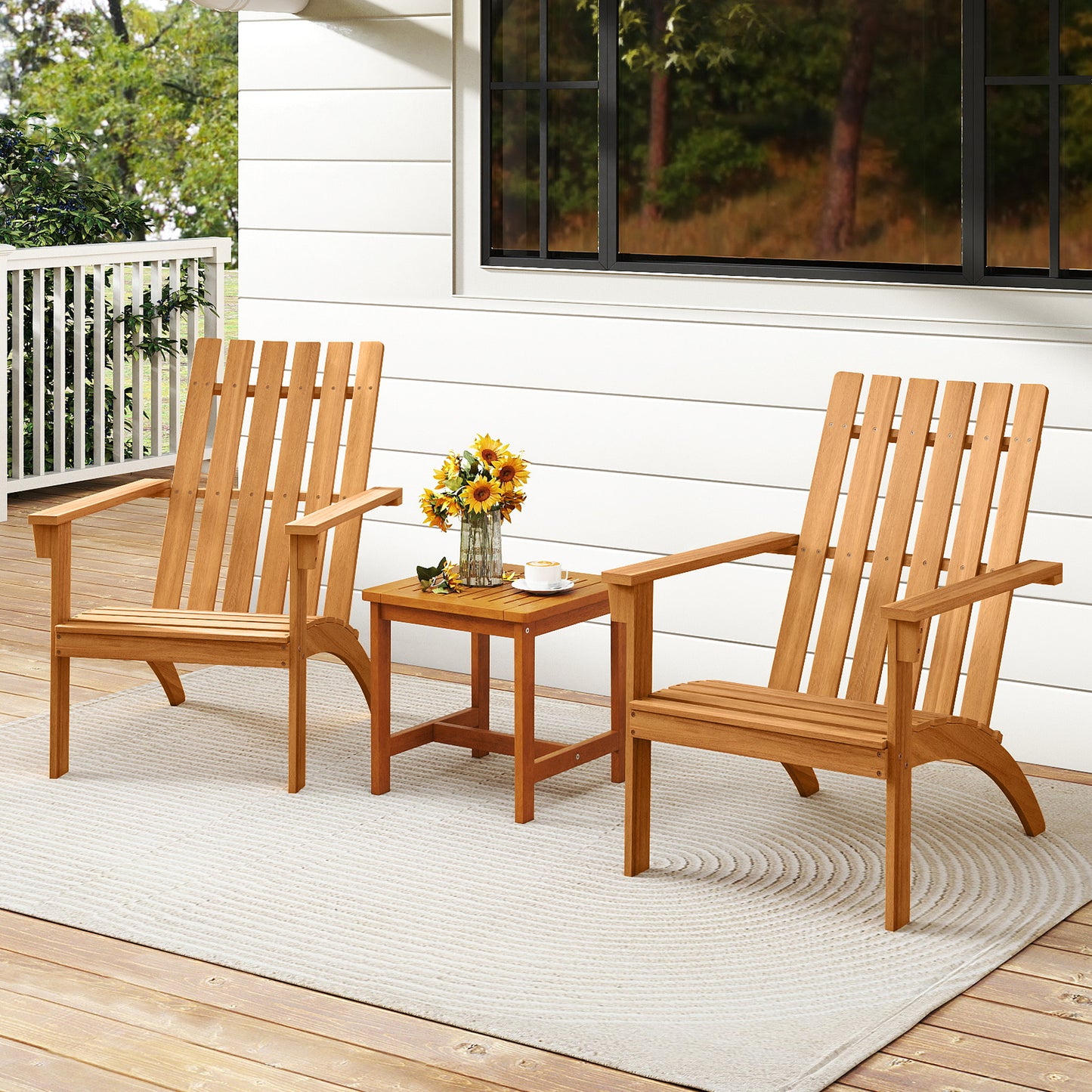 Acacia Wood Adirondack Chair with High Backrest - Natural