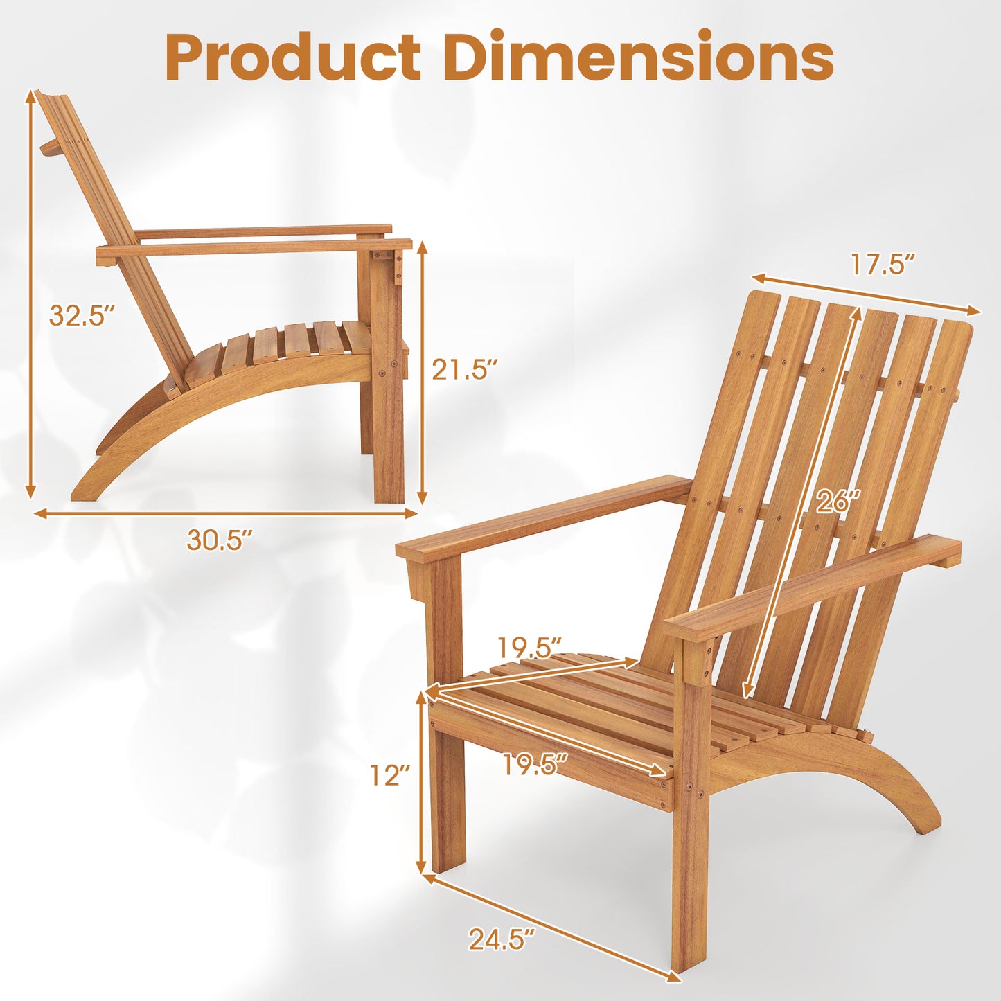 Acacia Wood Adirondack Chair with High Backrest - Natural