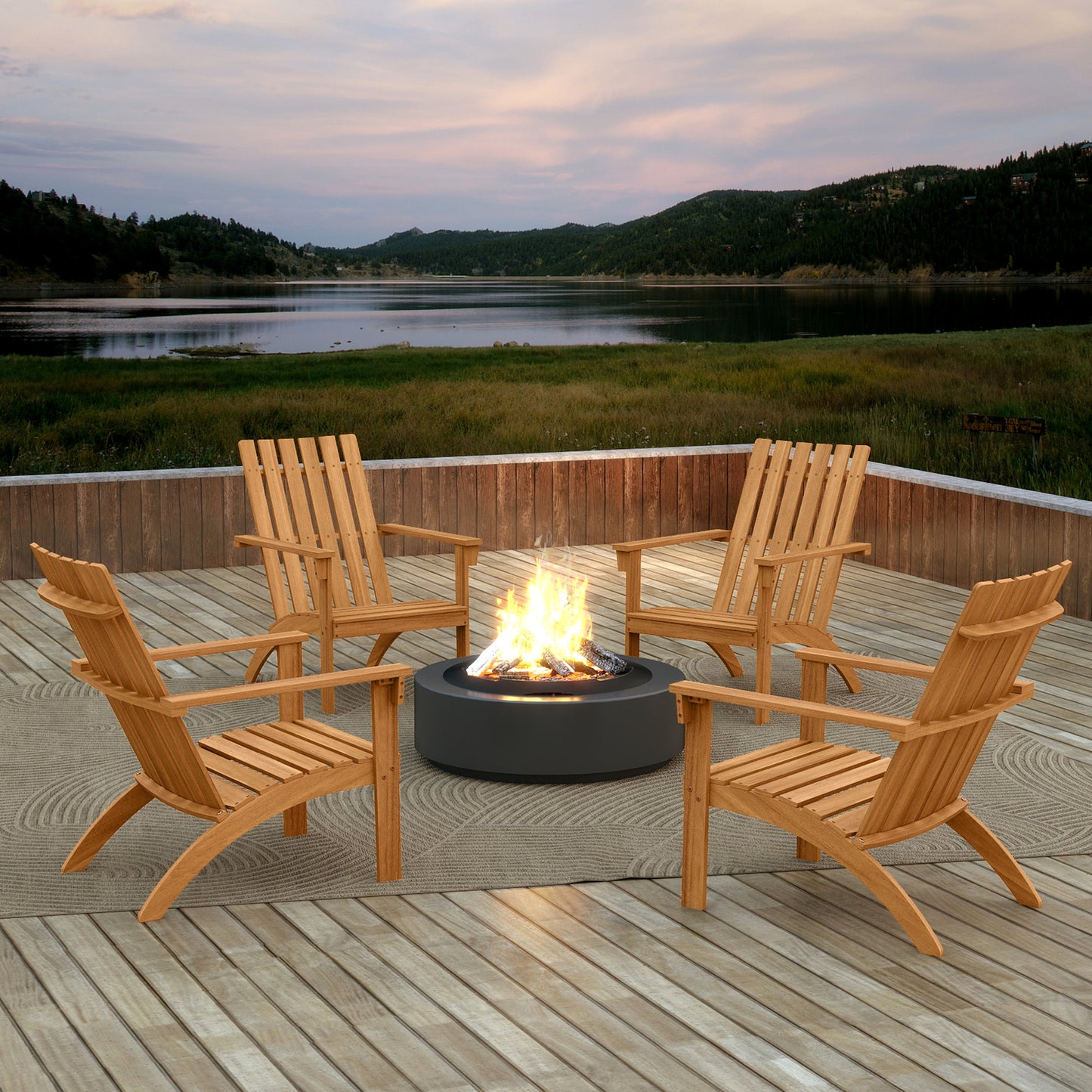 Acacia Wood Adirondack Chair with High Backrest - Natural