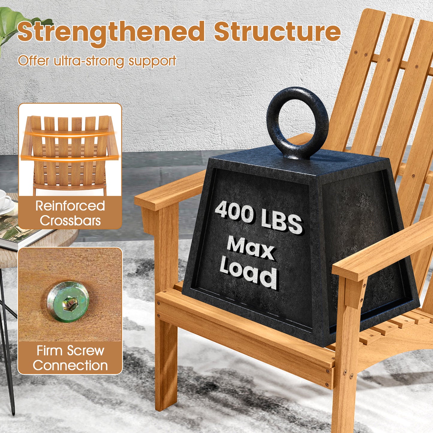 Acacia Wood Adirondack Chair with High Backrest - Natural
