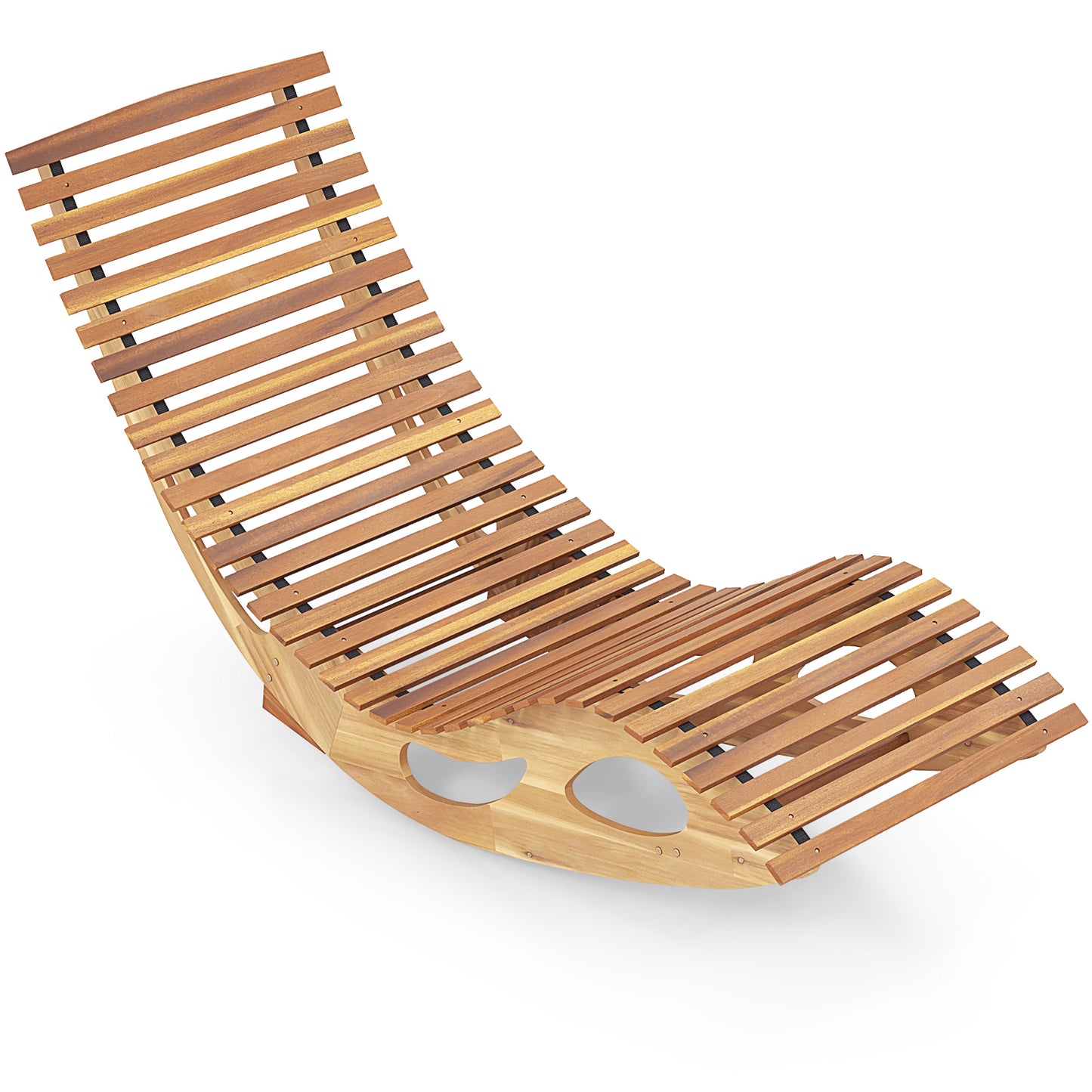 Acacia Wood Patio Rocking Lounger with Ergonomic Curved Seat