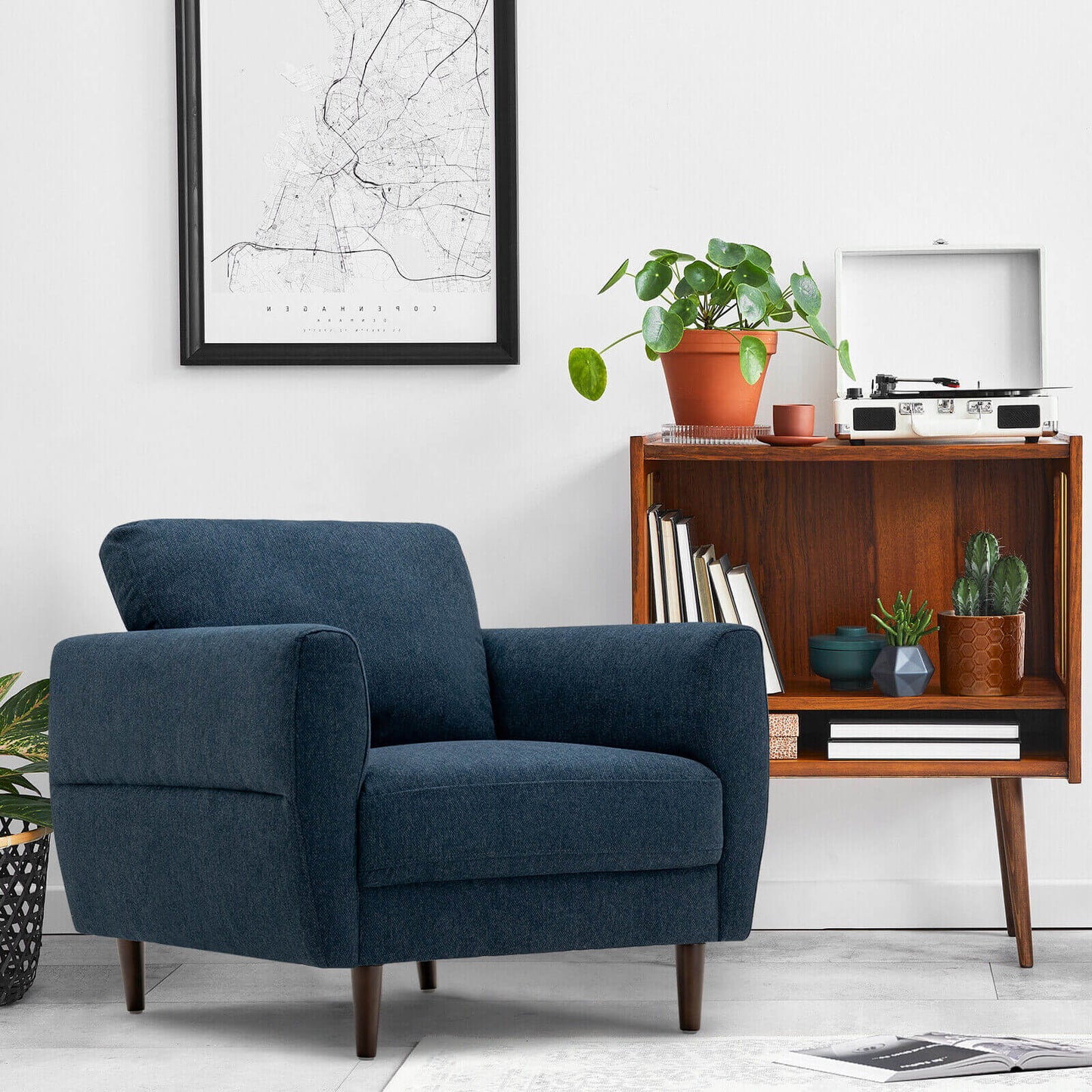 Upholstered Accent Chair with Solid Wood Frame - Navy