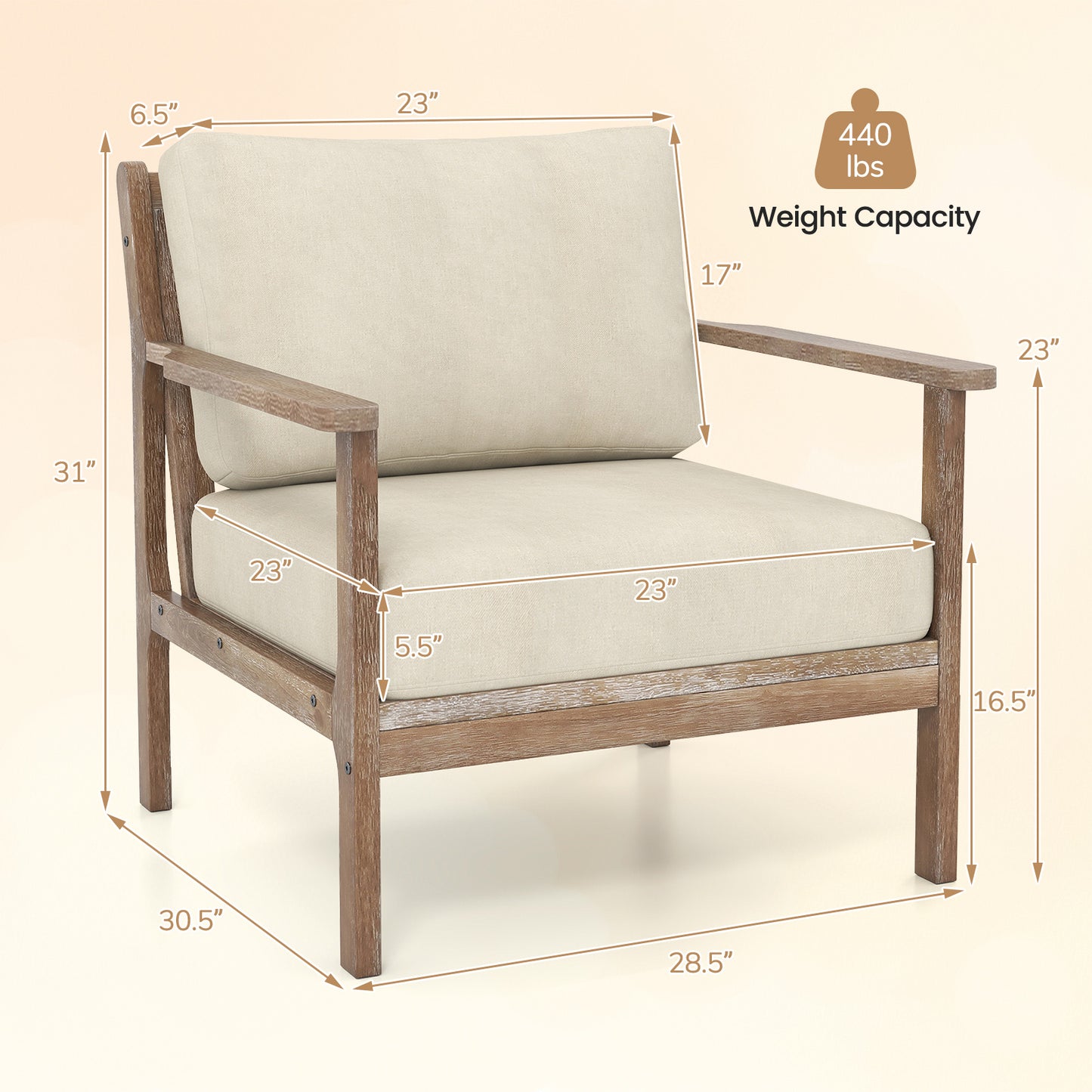 Accent Chair with Solid Wood Armrests and Linen Upholstery