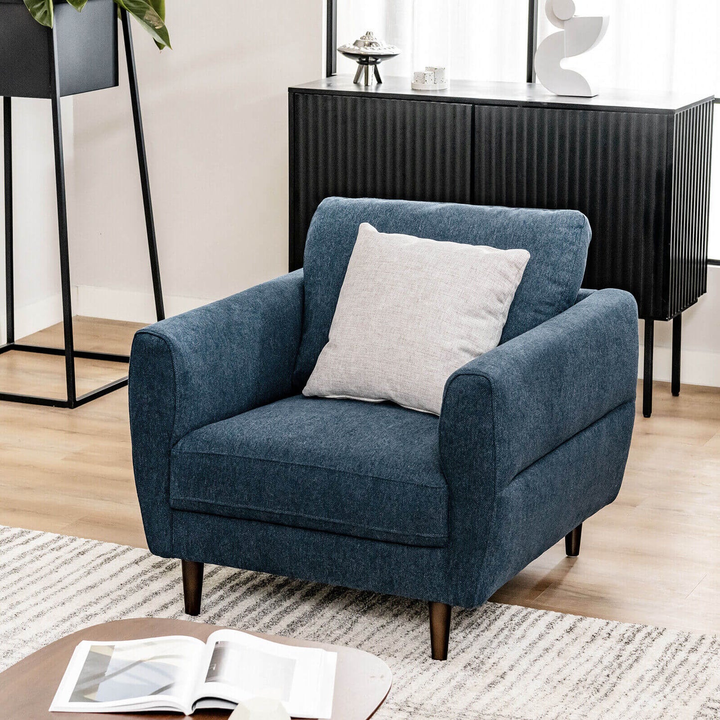 Upholstered Accent Chair with Solid Wood Frame - Navy
