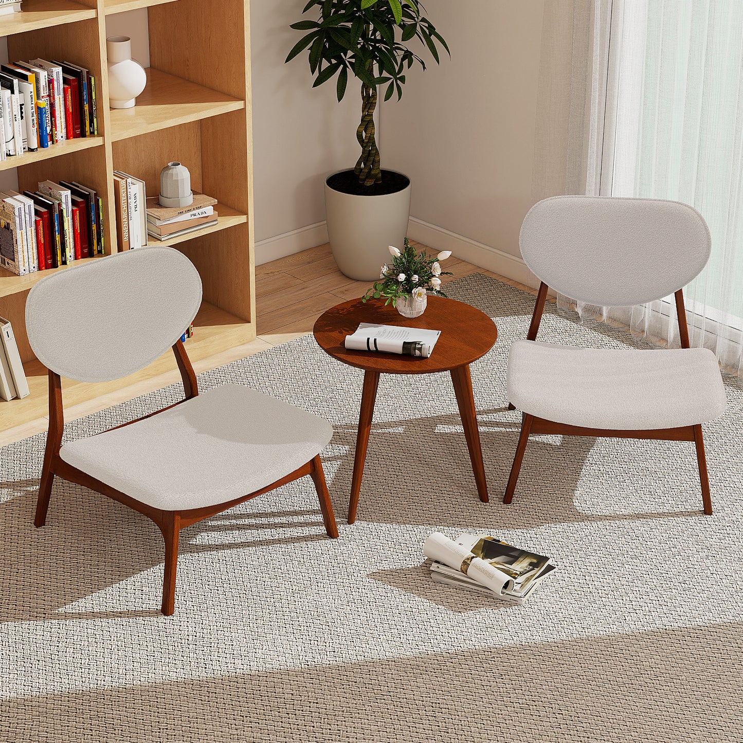 Accent Chairs Set of 2 with Side Table - Solid Wood Frame