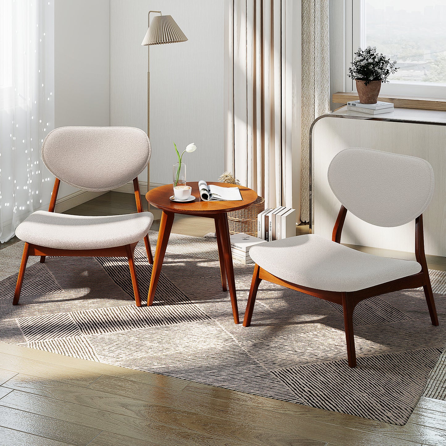 Accent Chairs Set of 2 with Side Table - Solid Wood Frame