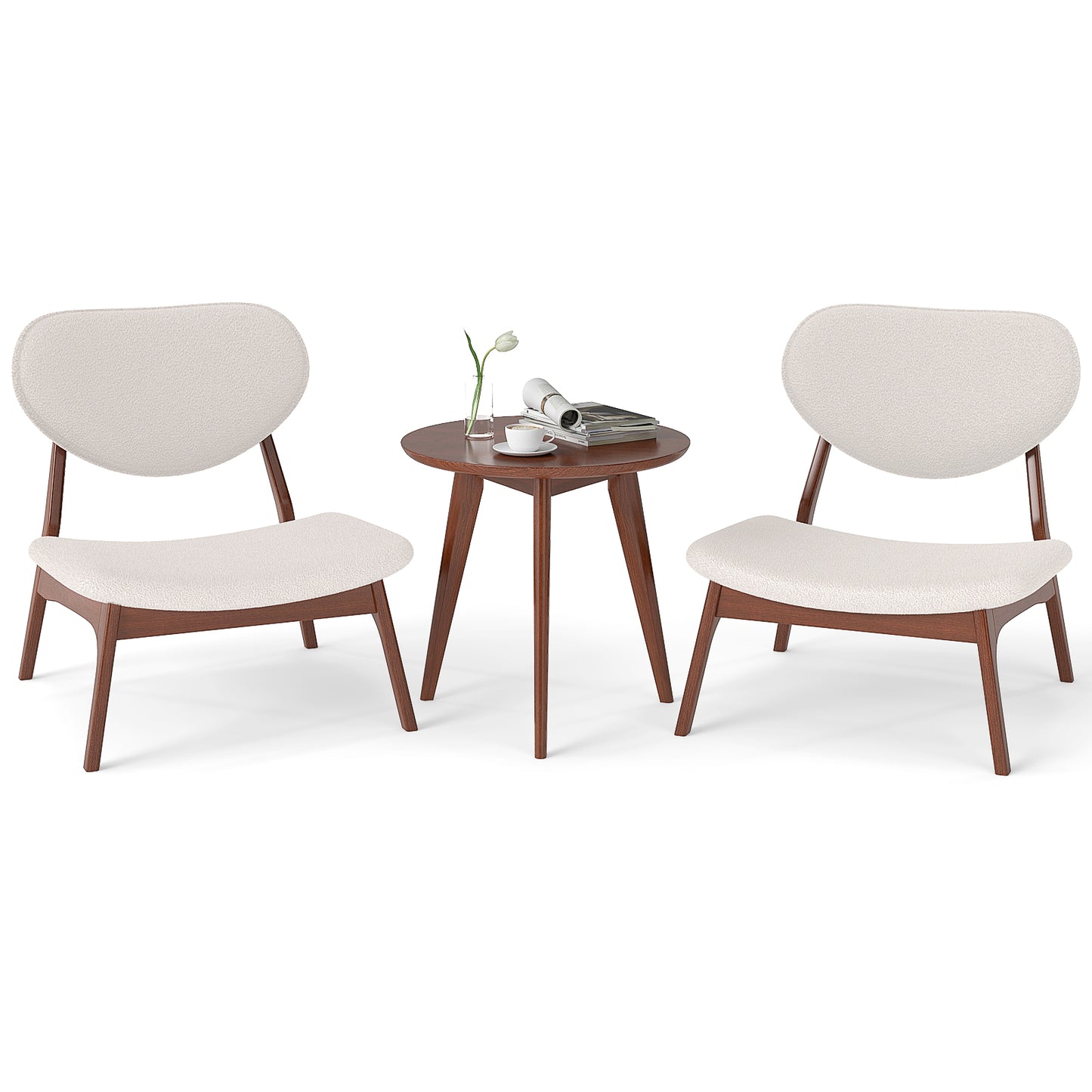 Accent Chairs Set of 2 with Side Table - Solid Wood Frame