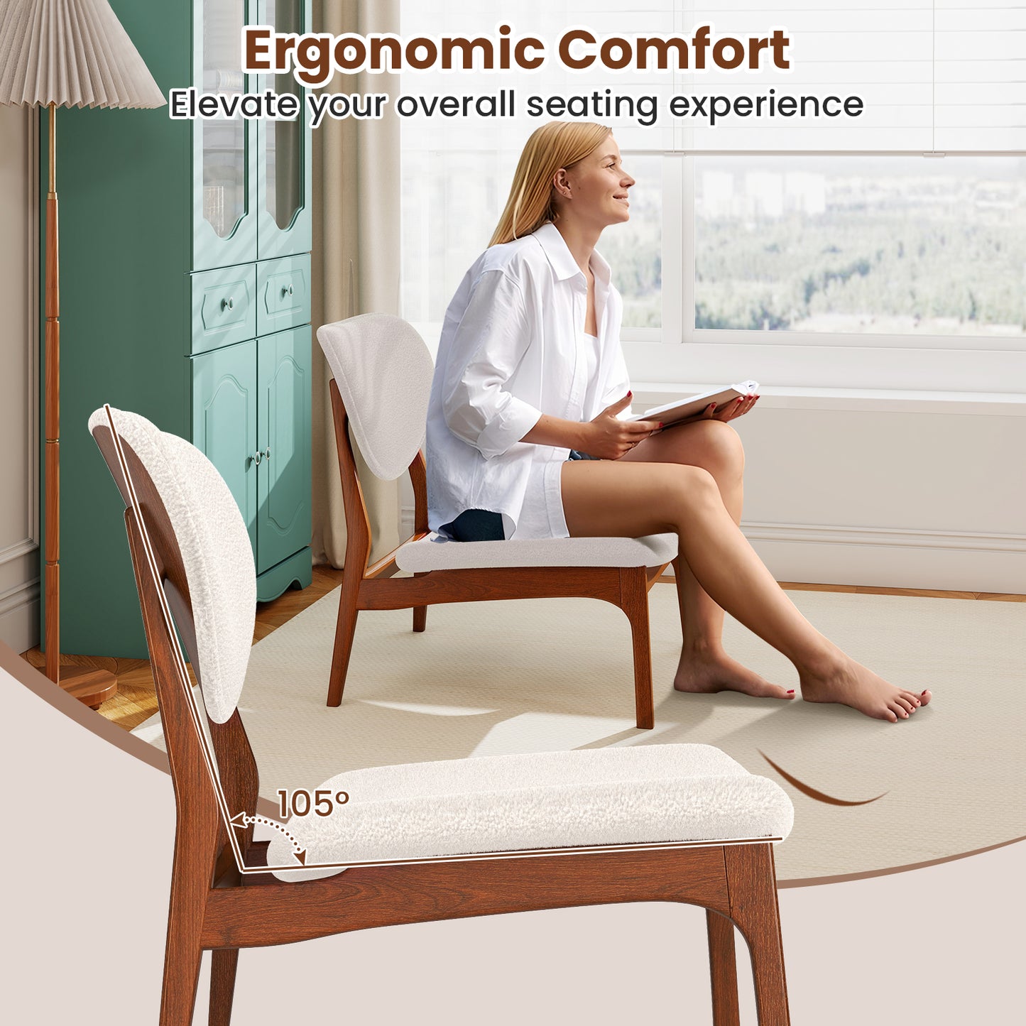 Accent Chairs Set of 2 with Side Table - Solid Wood Frame