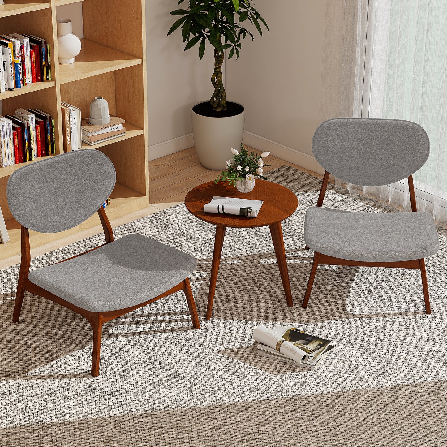 Accent Chairs Set of 2 with Side Table - Solid Wood Frame