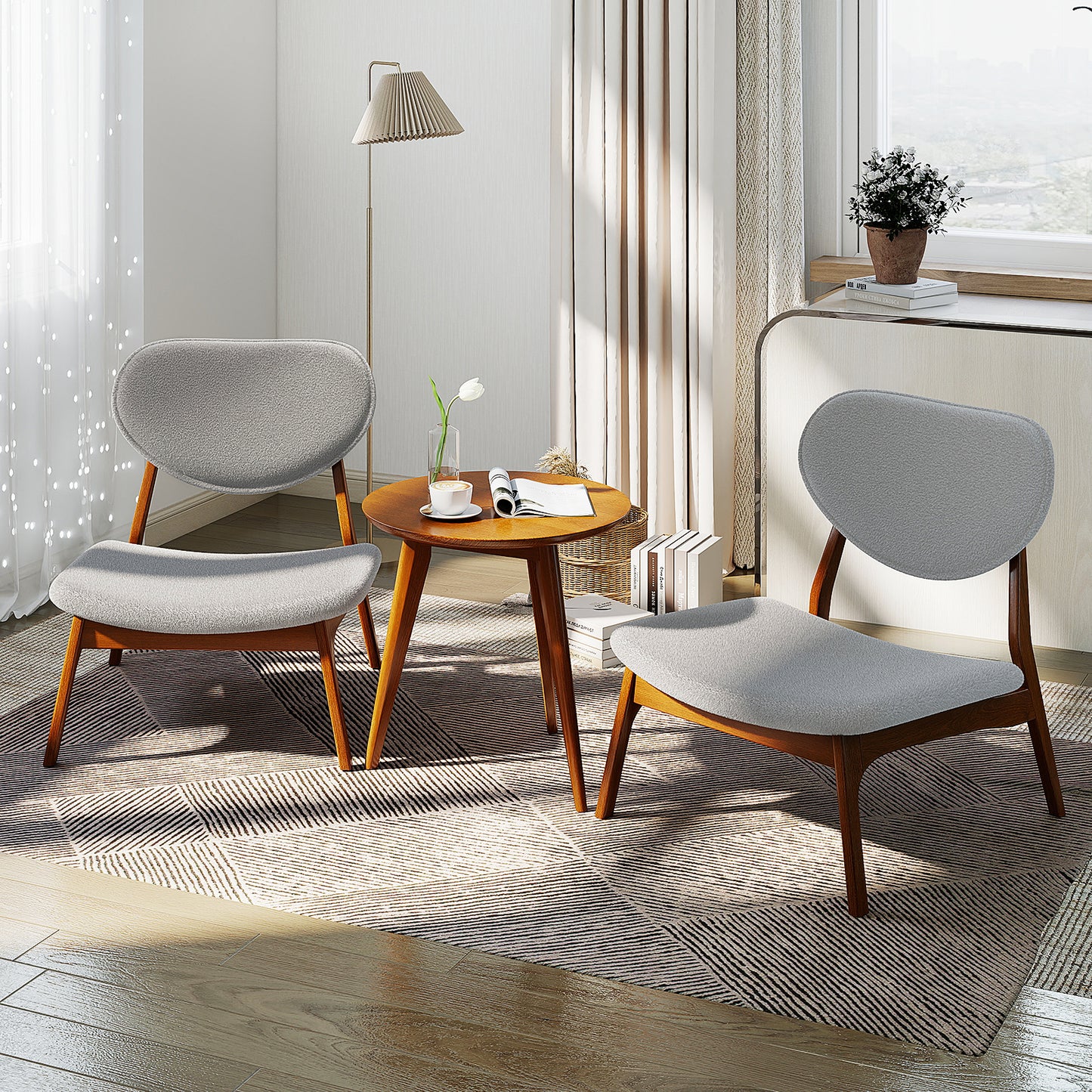 Accent Chairs Set of 2 with Side Table - Solid Wood Frame