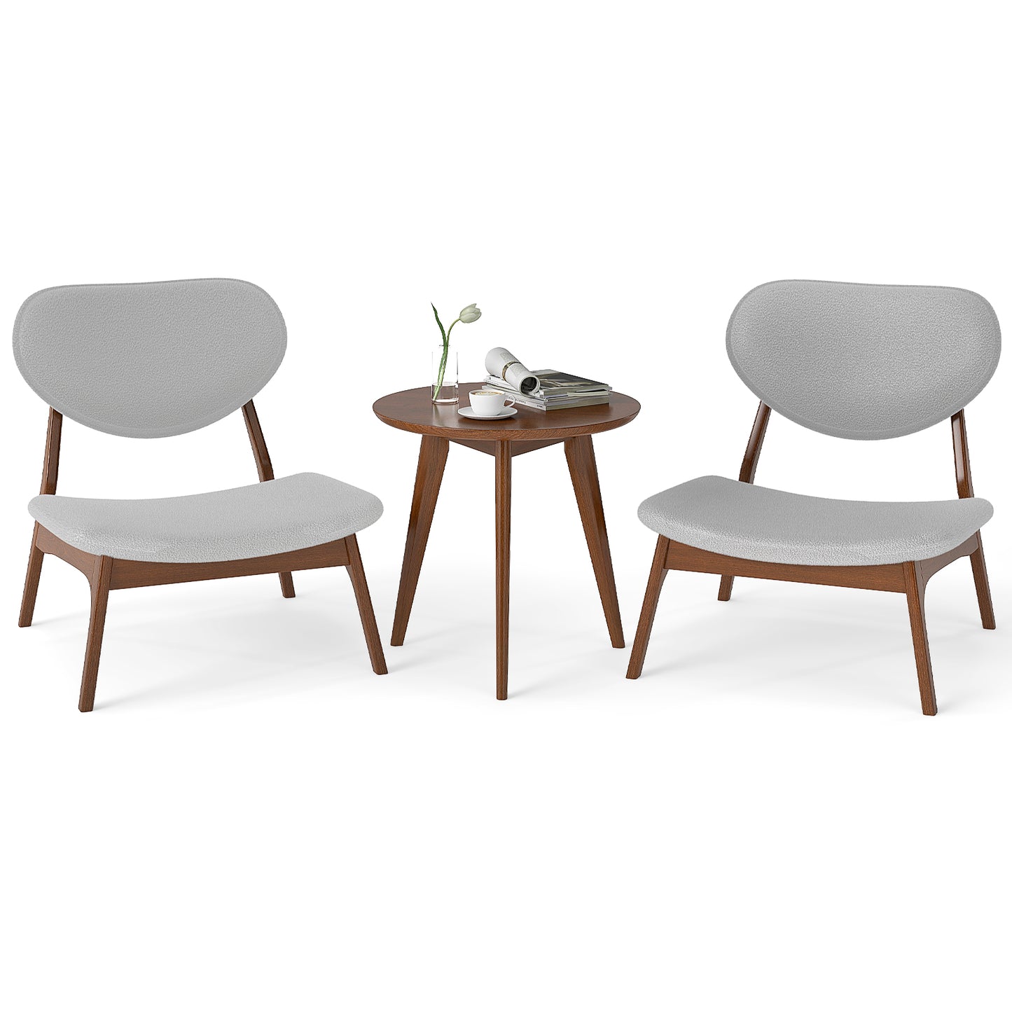 Accent Chairs Set of 2 with Side Table - Solid Wood Frame