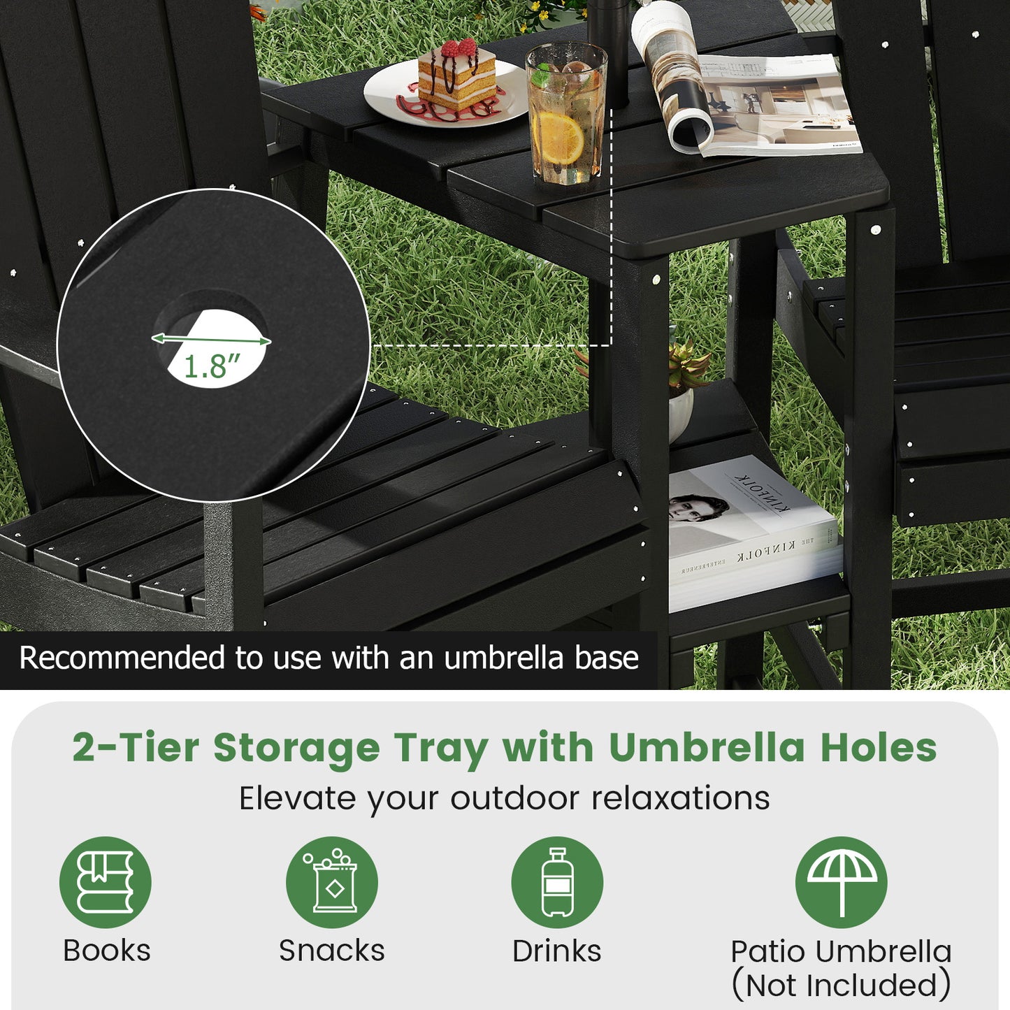 2-Seat Adirondack Chair with Double Connecting Tray