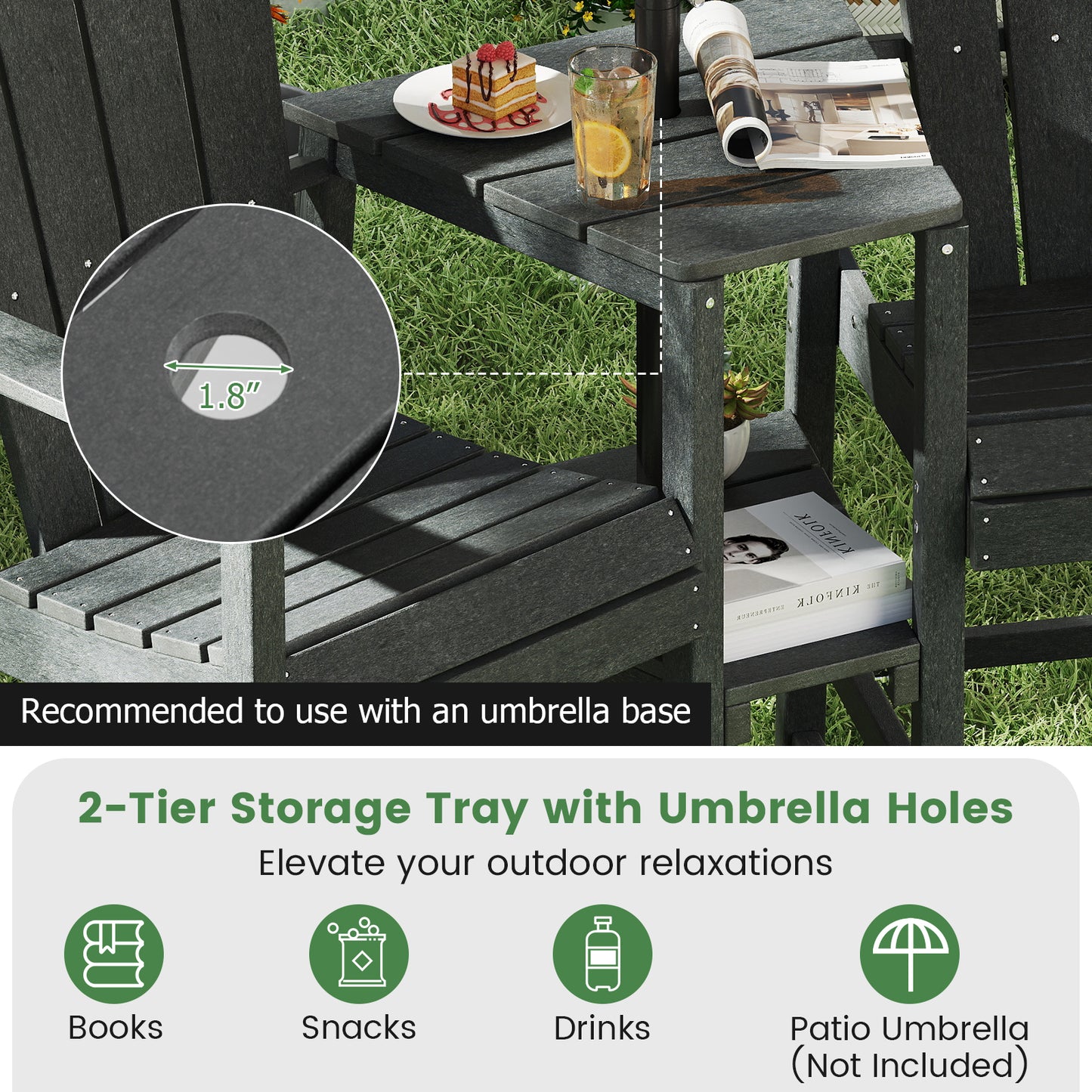 2-Seat Adirondack Chair with Double Connecting Tray