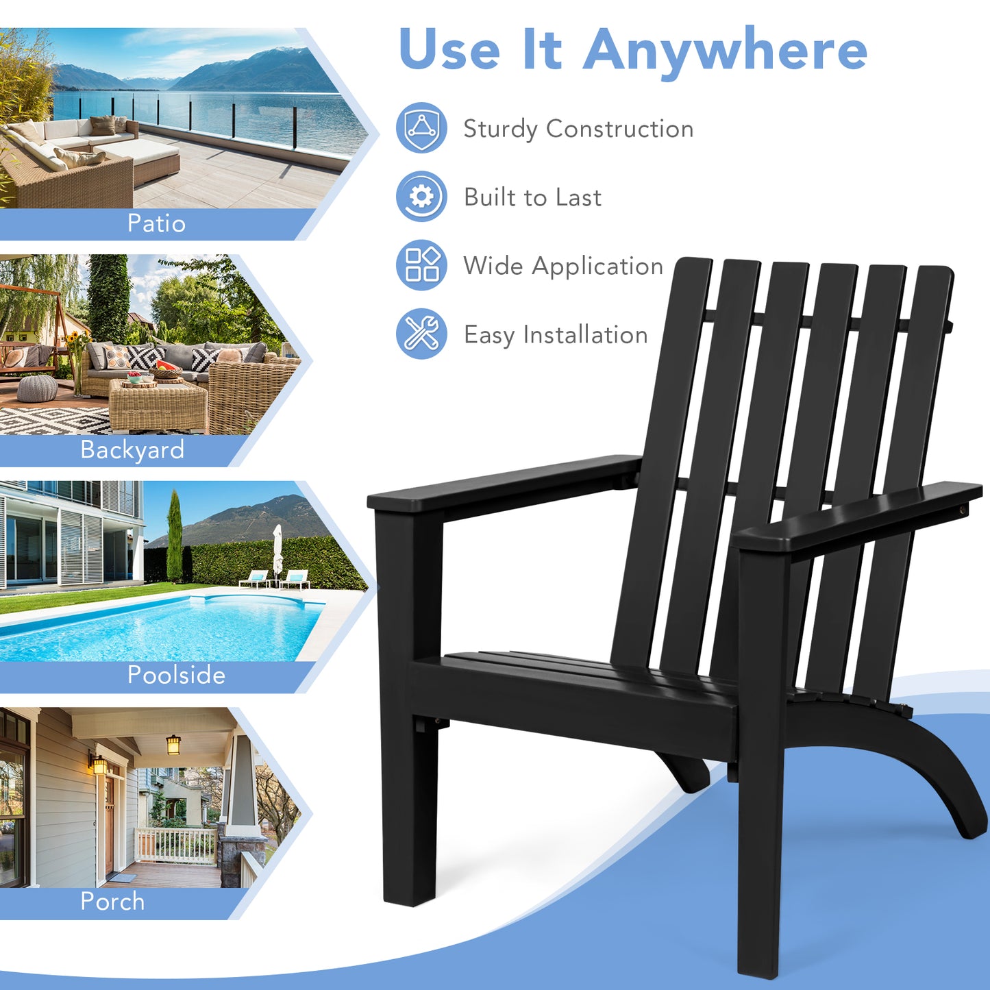 Acacia Wood Adirondack Chair with Ergonomic Backrest