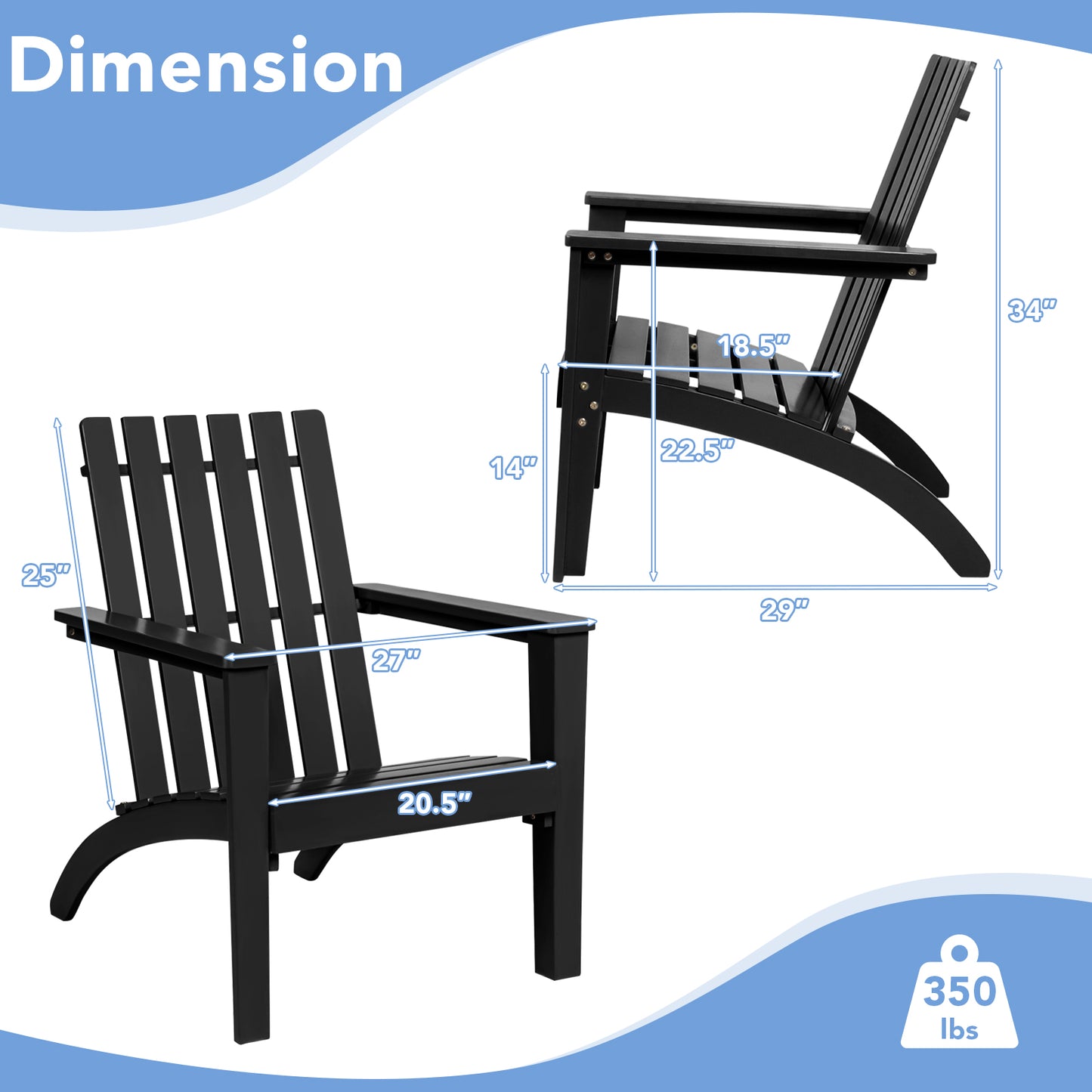 Acacia Wood Adirondack Chair with Ergonomic Backrest