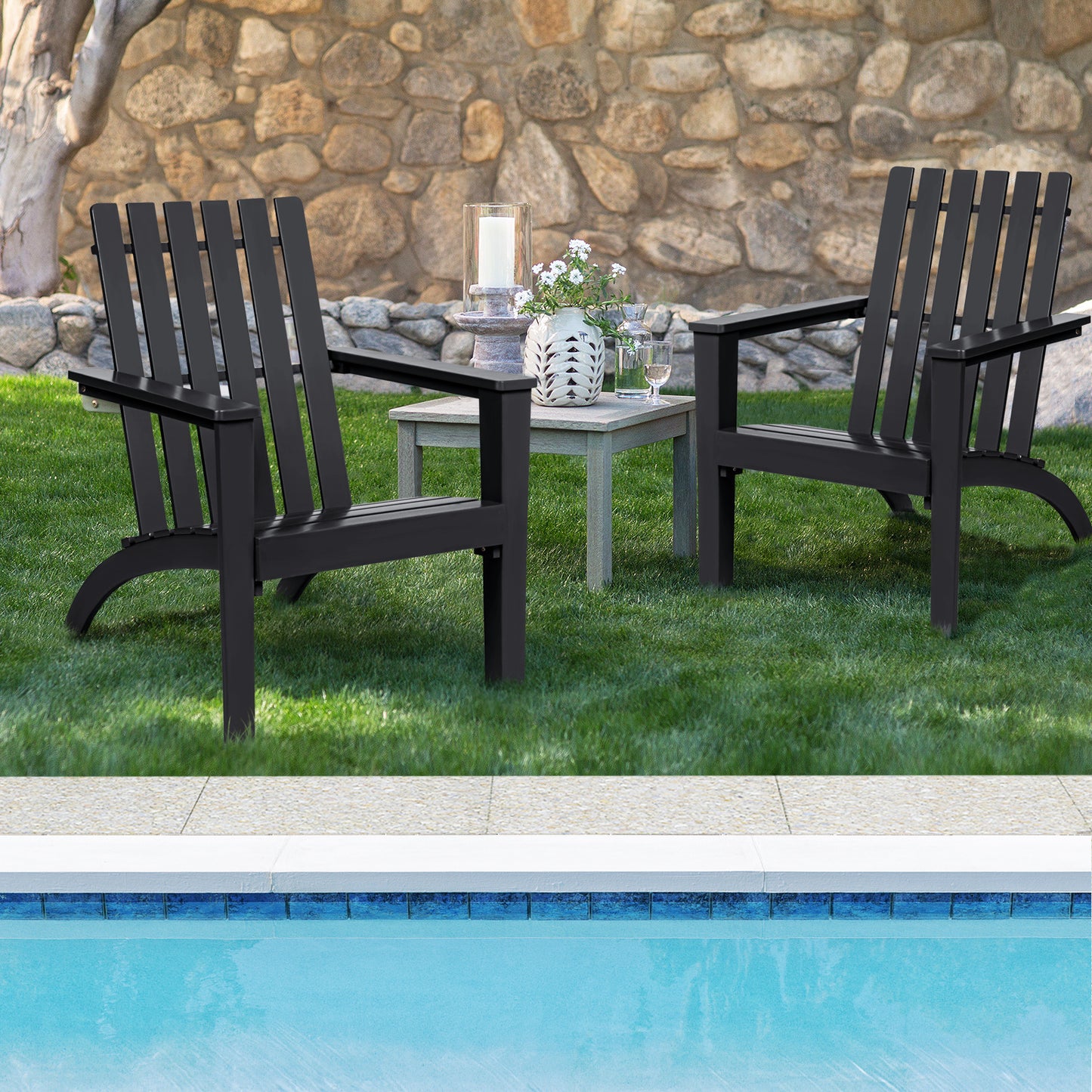 Acacia Wood Adirondack Chair with Ergonomic Backrest